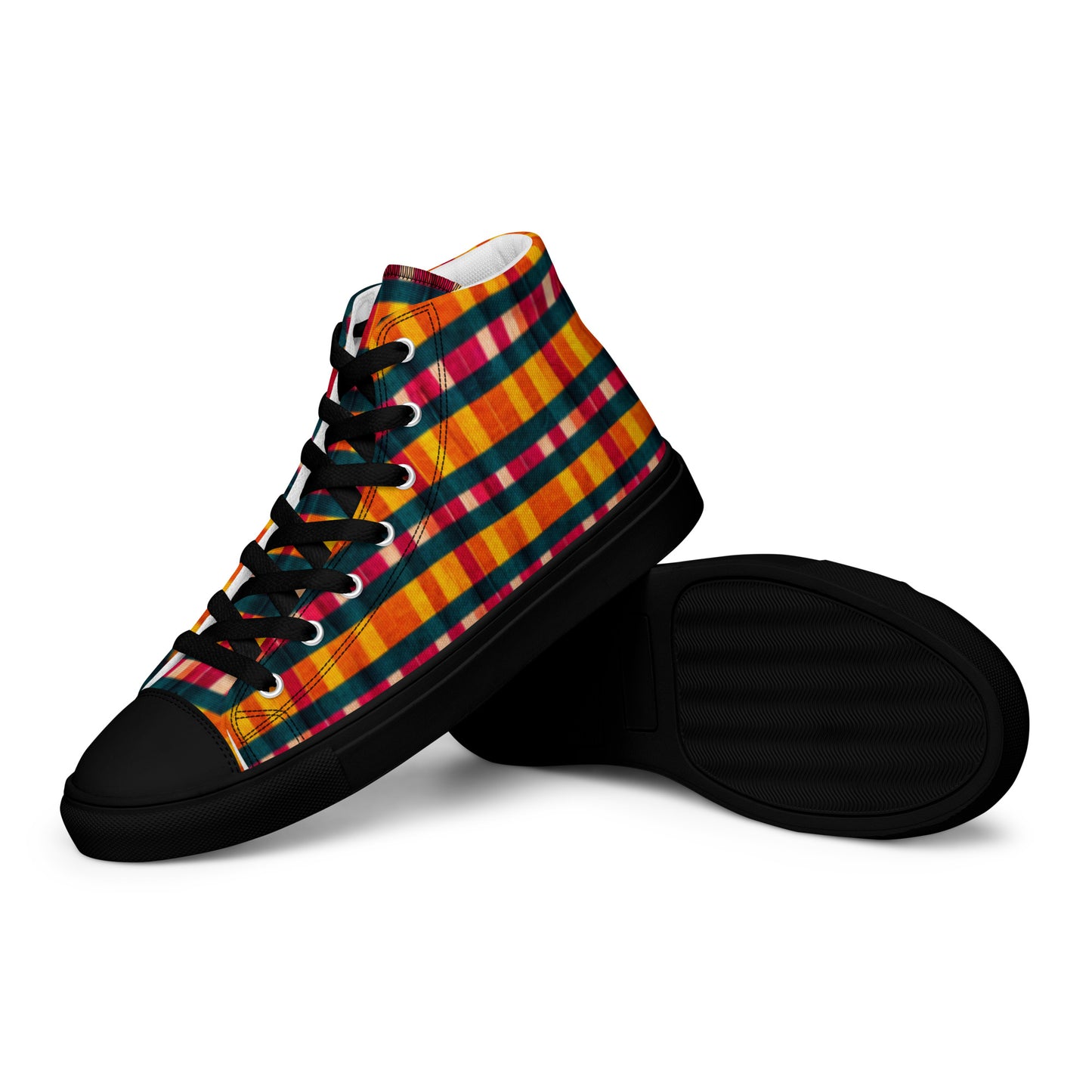 Tropical Fiesta Plaid Men’s high top canvas shoes