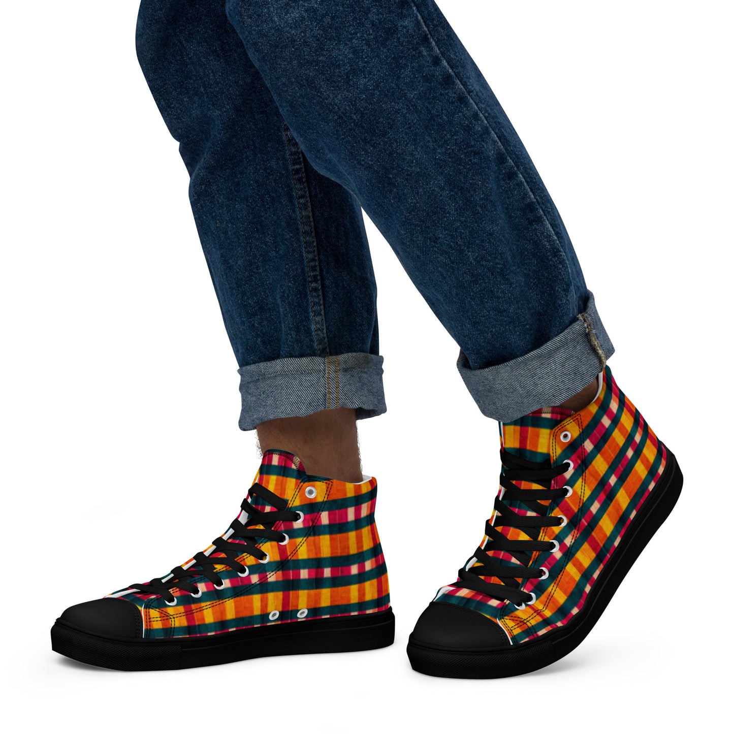 Tropical Fiesta Plaid Men’s high top canvas shoes