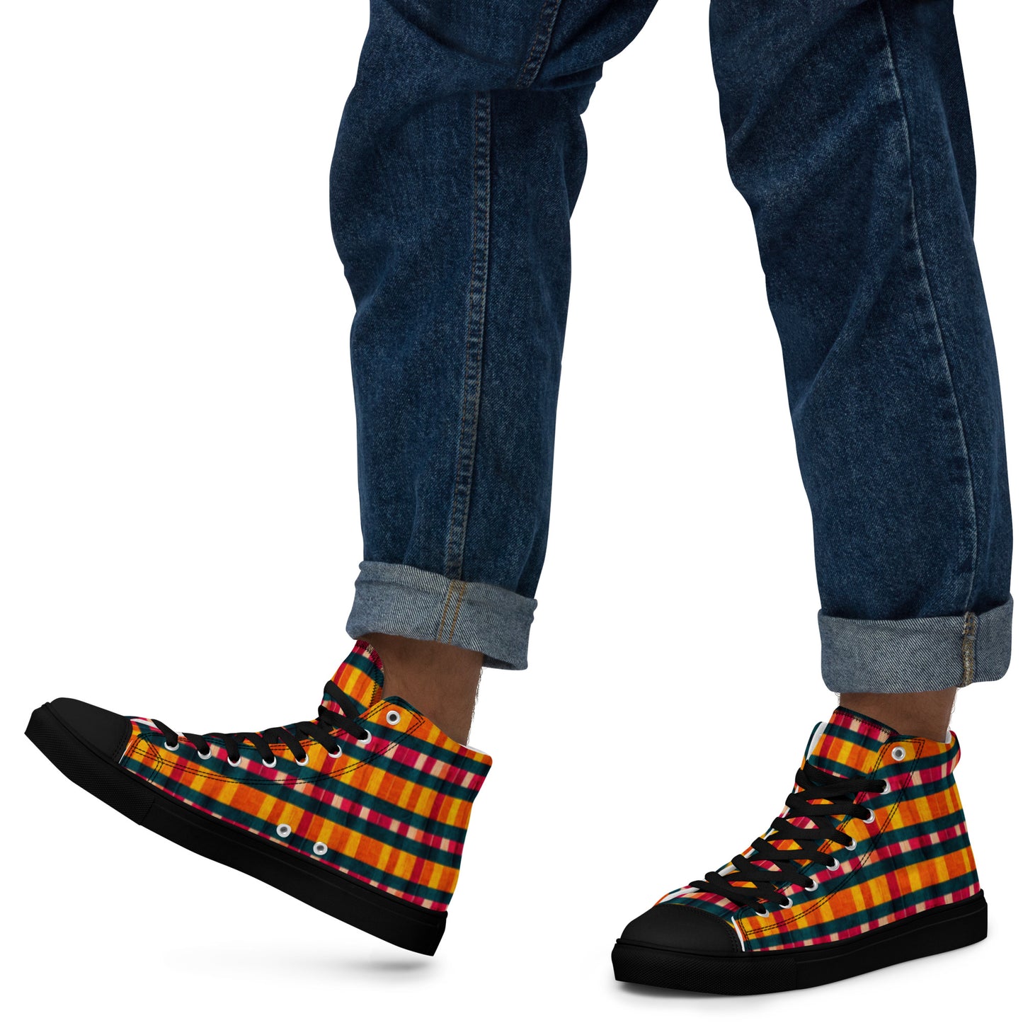 Tropical Fiesta Plaid Men’s high top canvas shoes