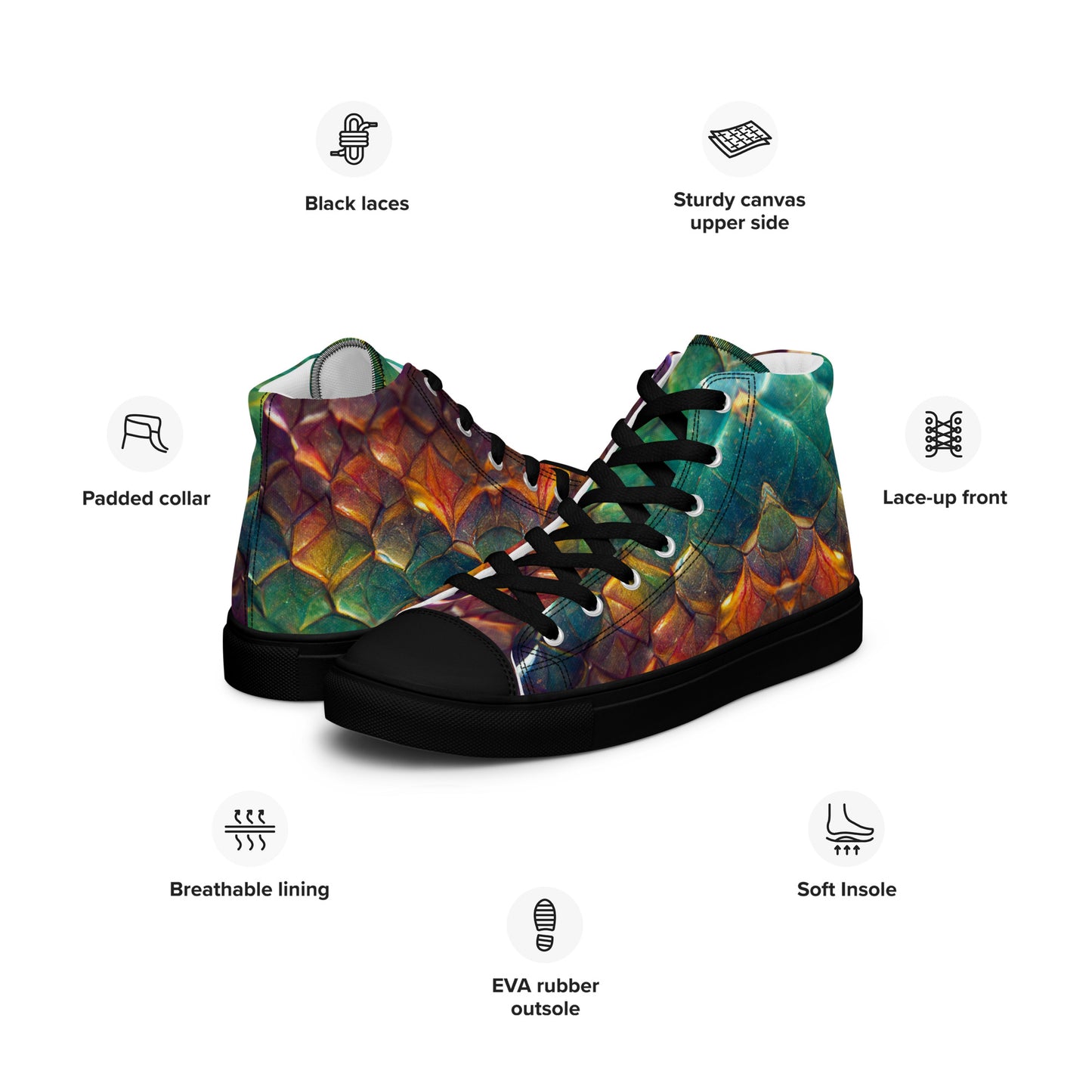 Prismijimmy, the Rainbow Guardian Dragon Men’s high top canvas shoes