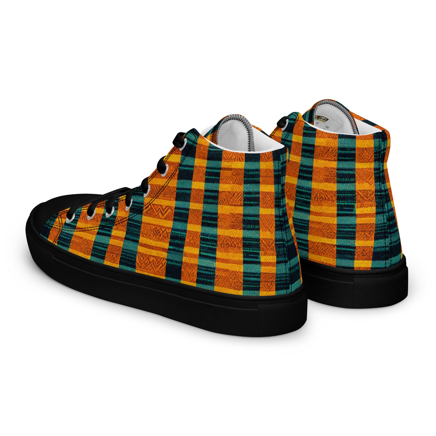 Teal & Tangerine Tapestry Men’s high top canvas shoes