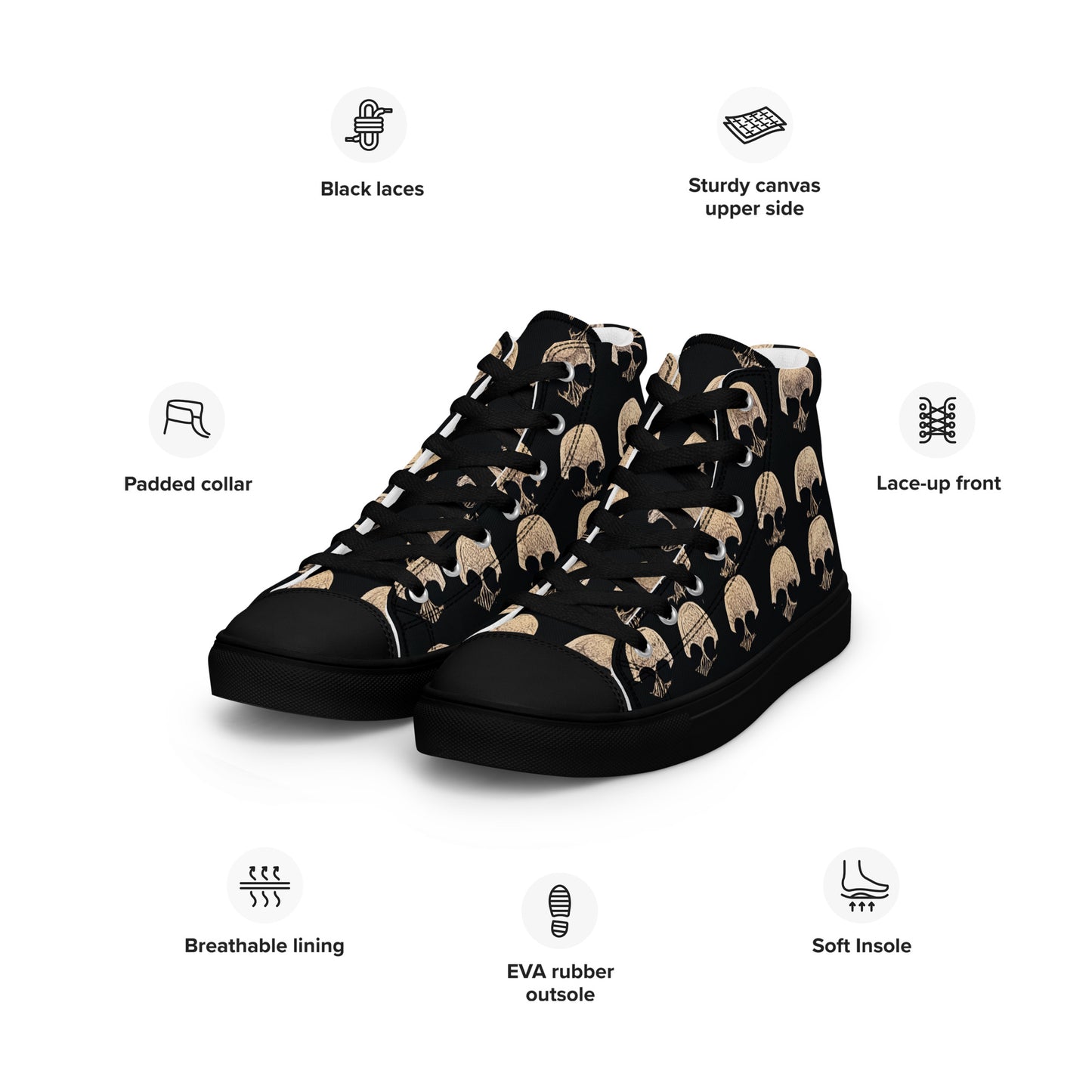 Skulls Grid Men’s high top canvas shoes