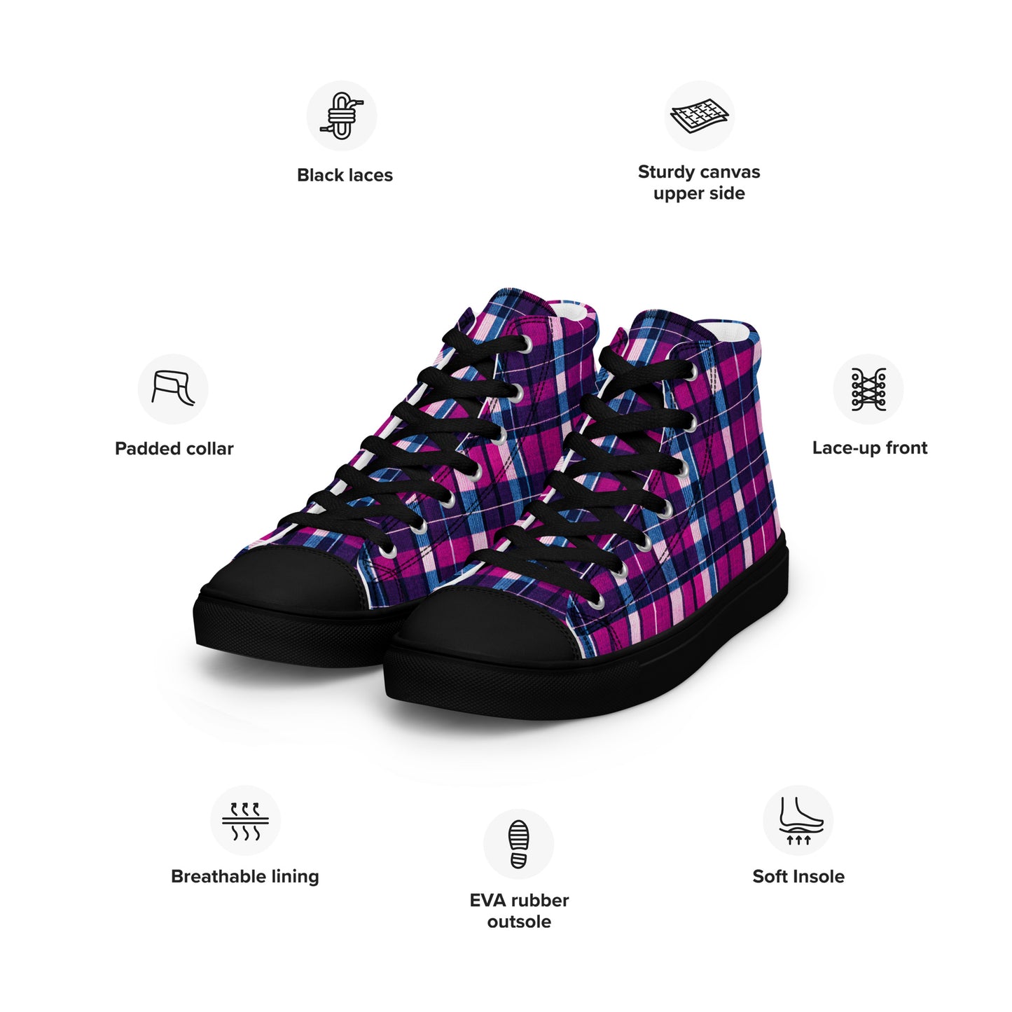 Fuchsia Fusion Check Men’s high top canvas shoes