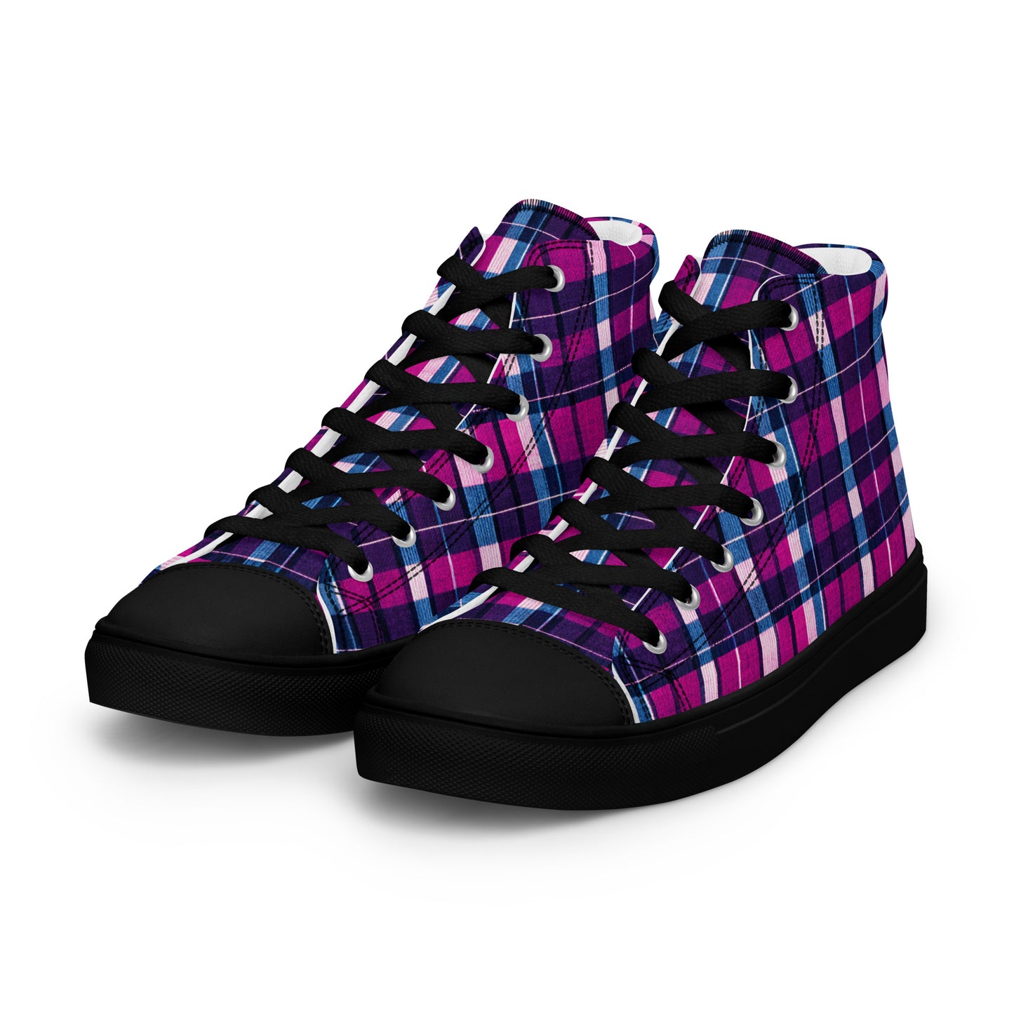 Fuchsia Fusion Check Men’s high top canvas shoes