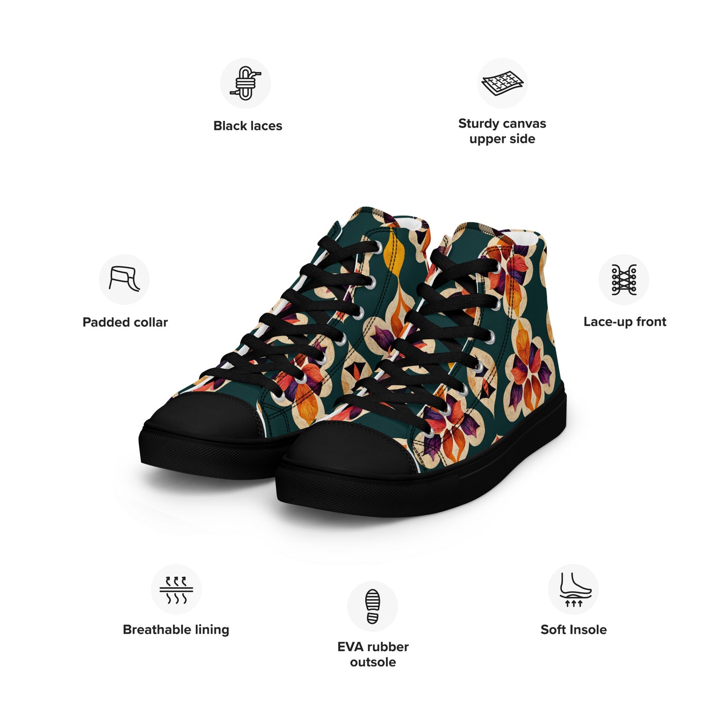 Ifrane’s Rainbow Blossoms Men’s high top canvas shoes