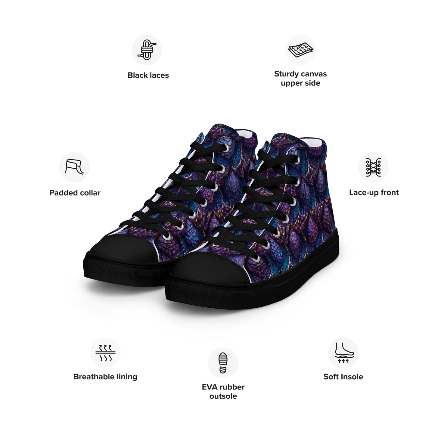 Luminosa, the Radiant Amethyst Drakon Men’s high top canvas shoes