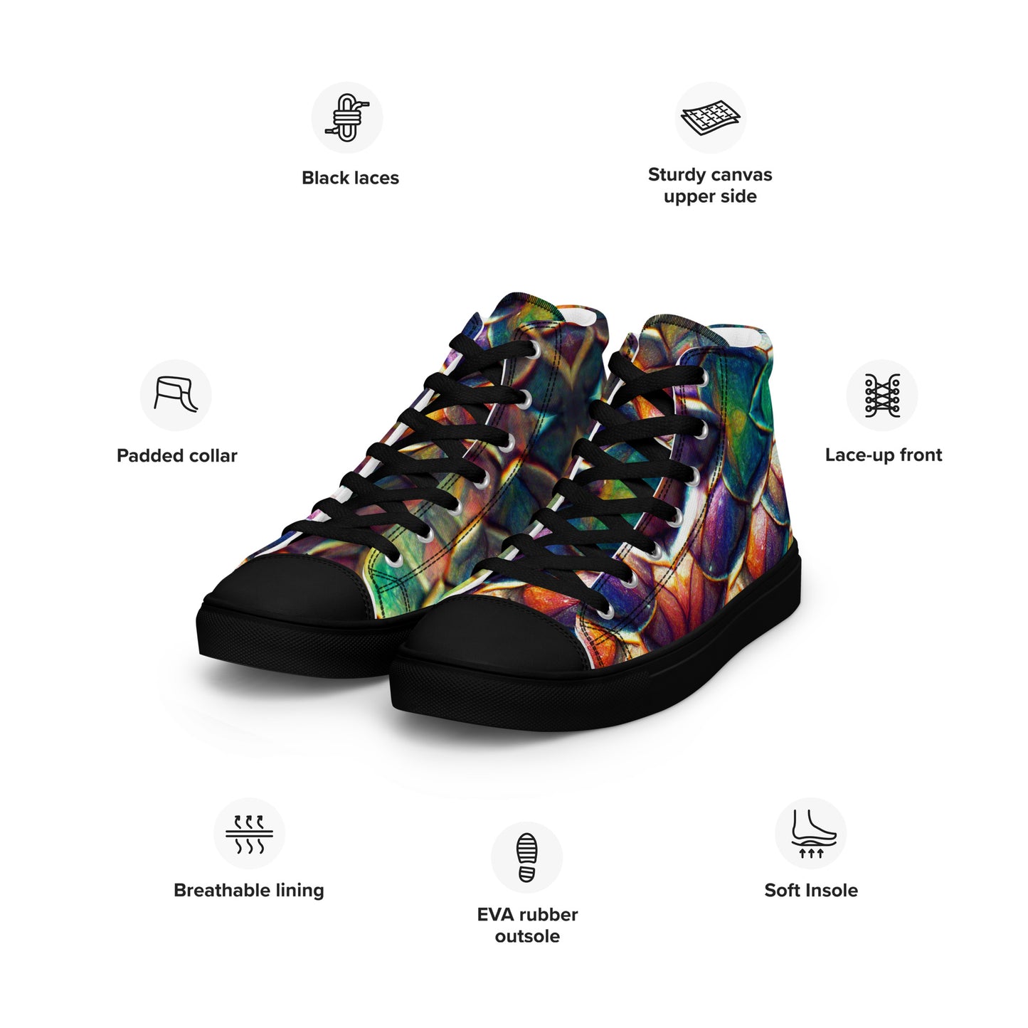 Margonithia, the Glittering Rainbow Sovereign Men’s high top canvas shoes