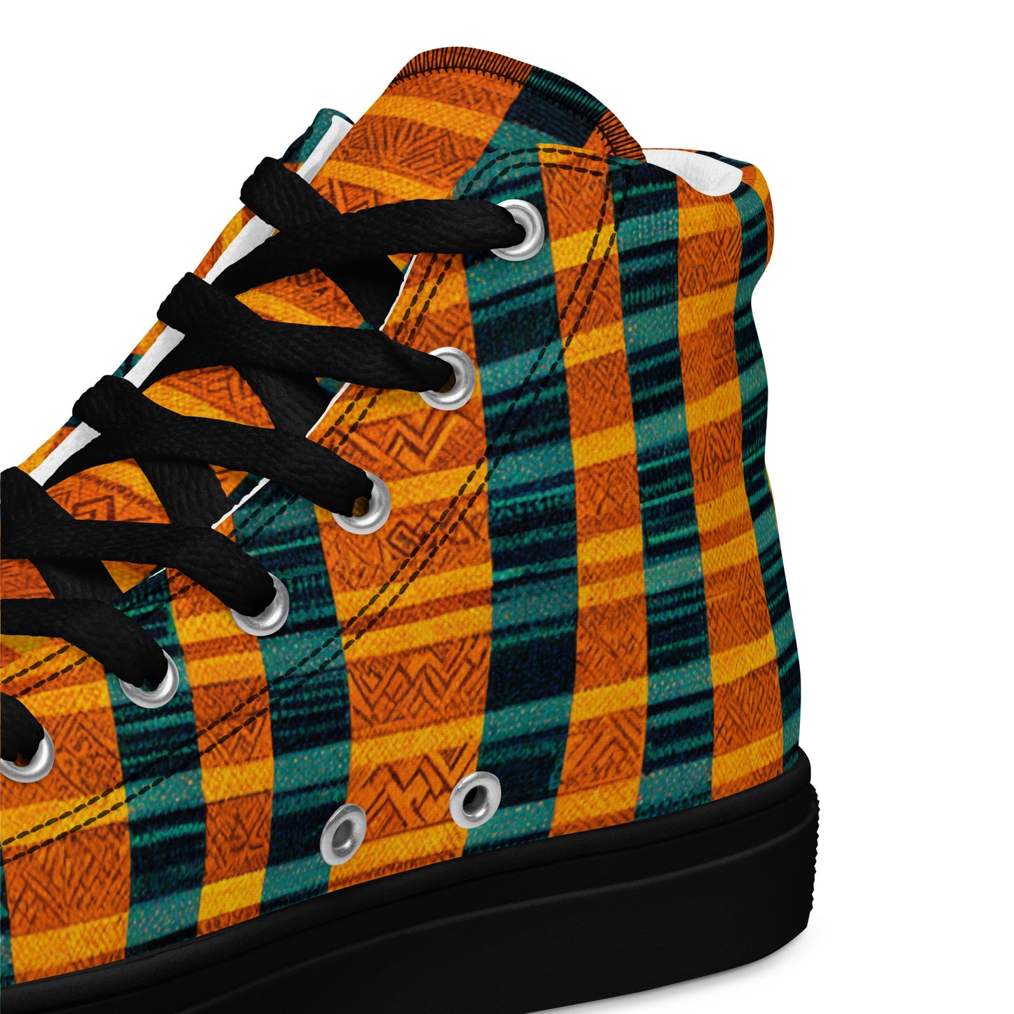 Teal & Tangerine Tapestry Men’s high top canvas shoes