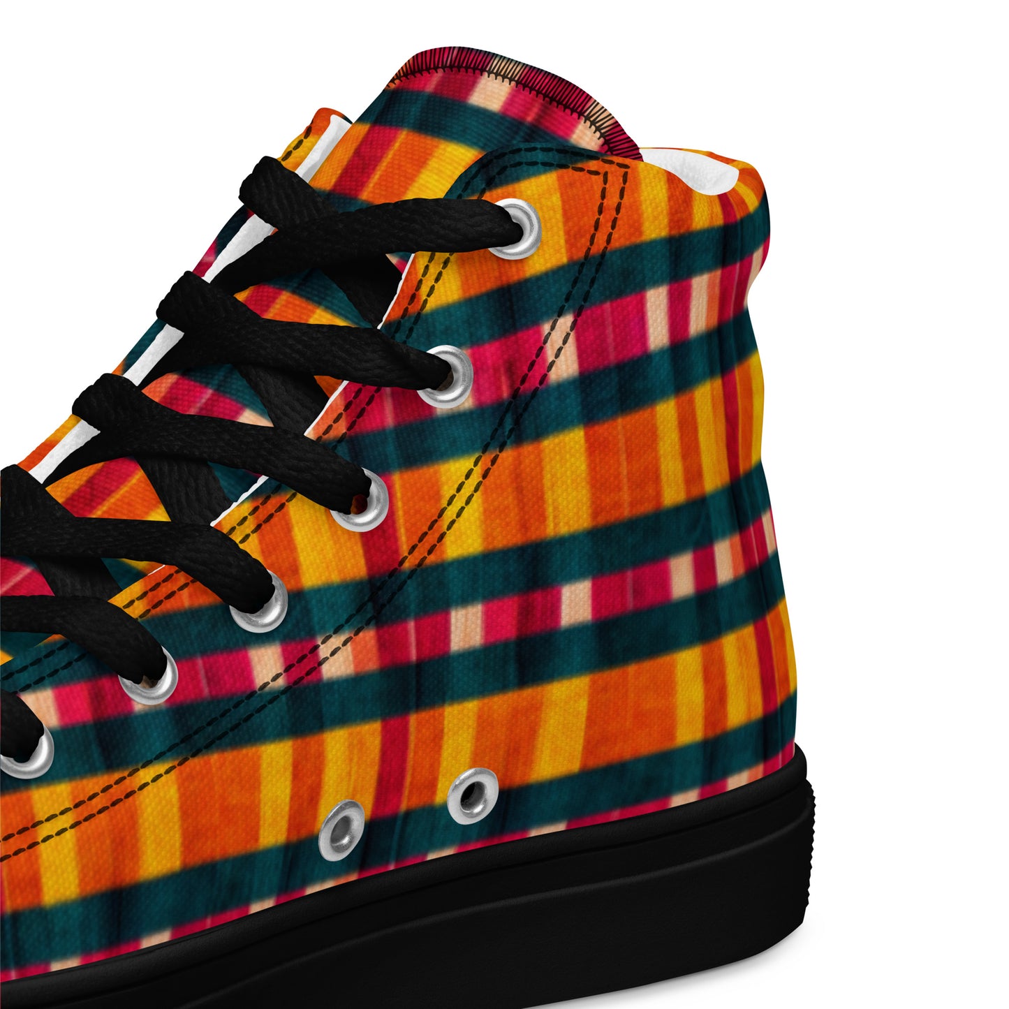 Tropical Fiesta Plaid Men’s high top canvas shoes