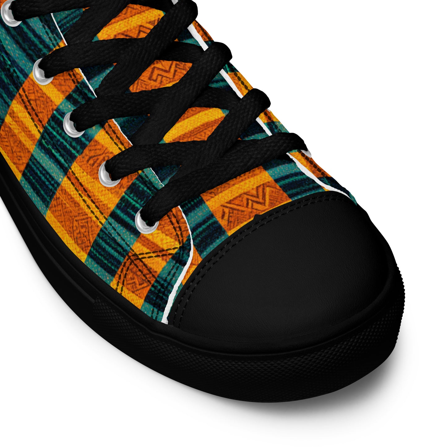 Teal & Tangerine Tapestry Men’s high top canvas shoes