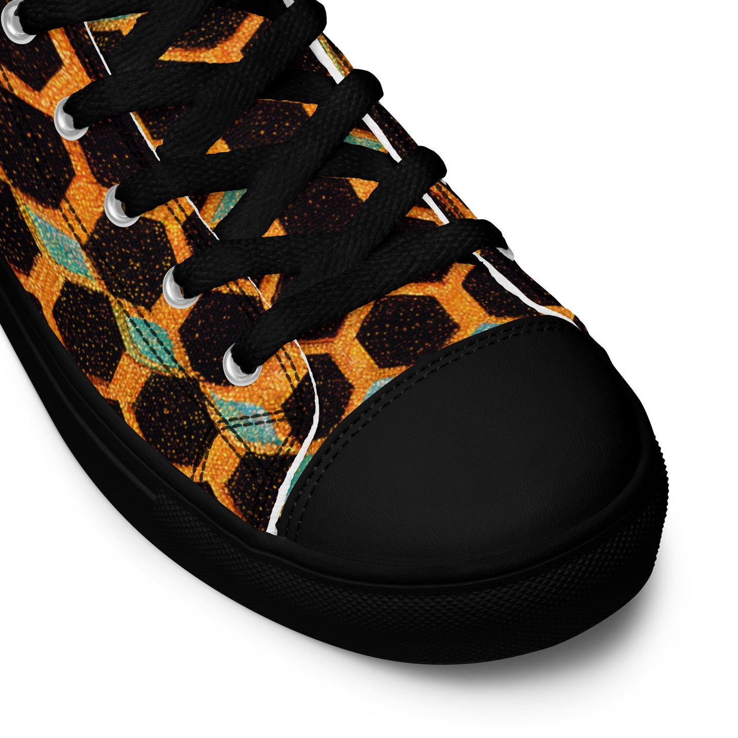 Teal and Gold Bee Bungalow Men’s high top canvas shoes