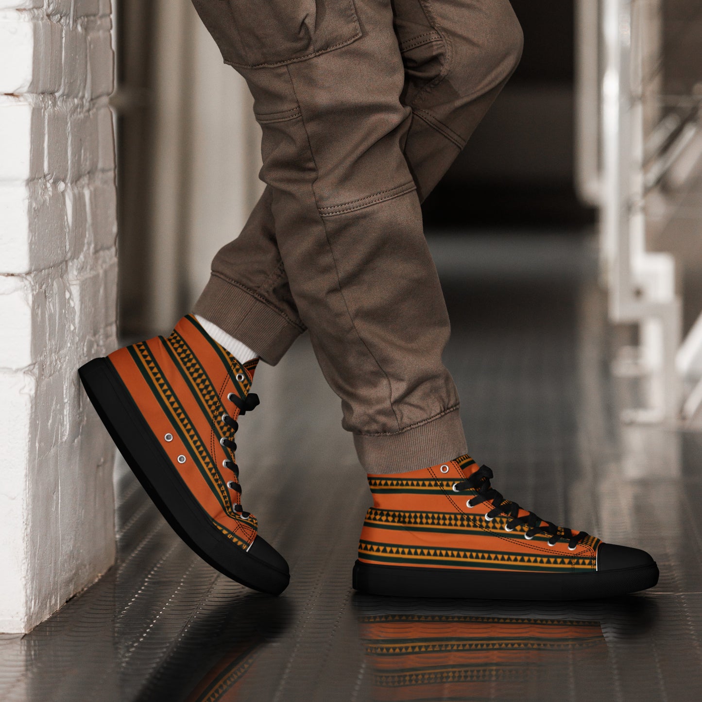 Timbuktu Tangerine Tapestry Men’s high top canvas shoes