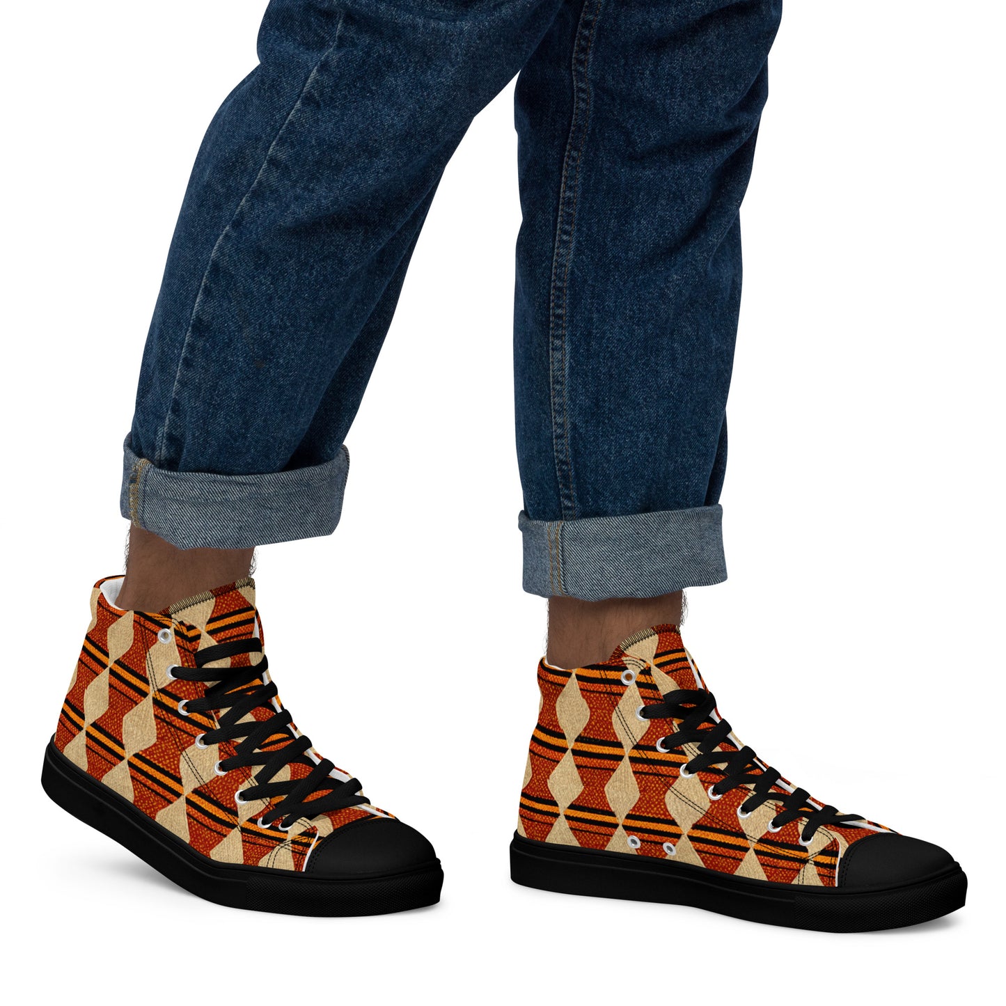 Tribal Tranquility in Neutrals Men’s high top canvas shoes