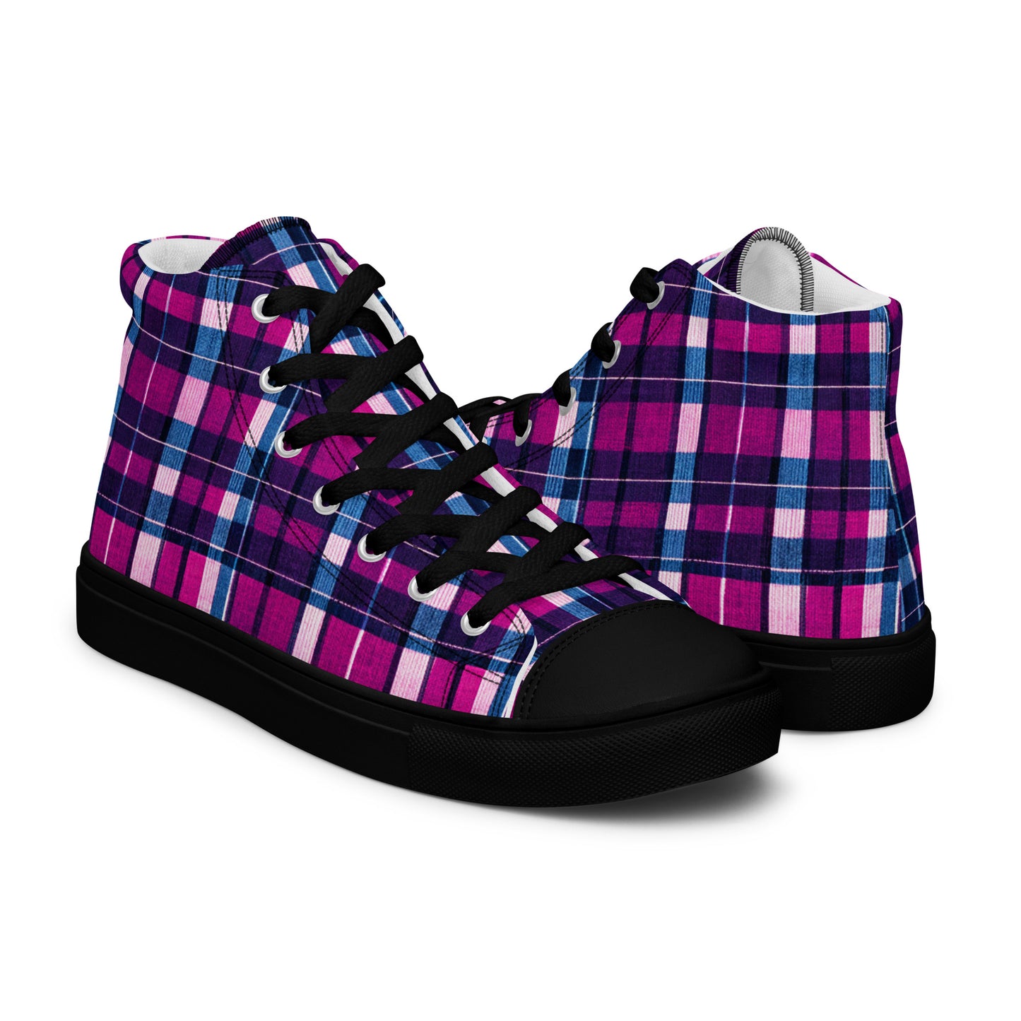 Fuchsia Fusion Check Men’s high top canvas shoes