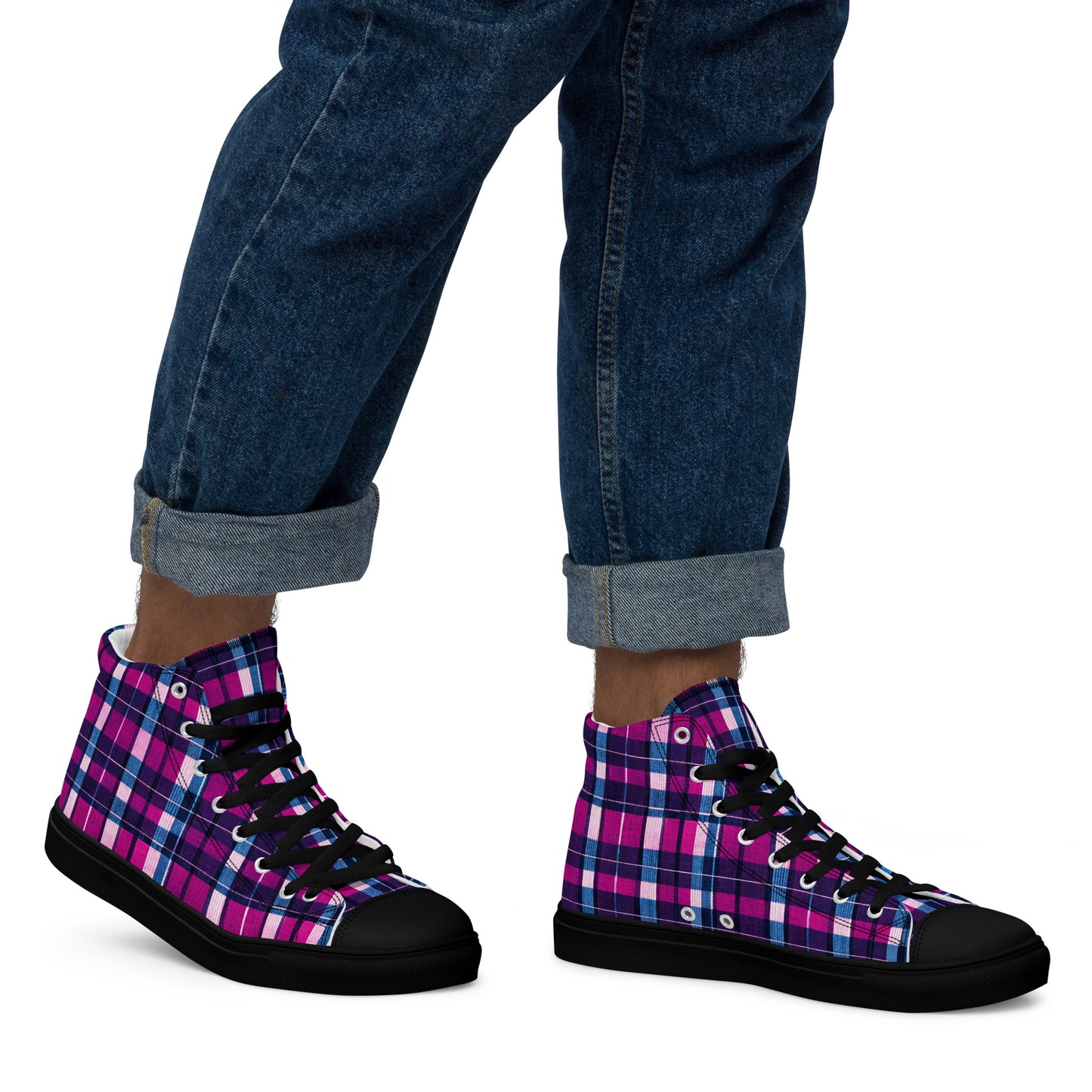 Fuchsia Fusion Check Men’s high top canvas shoes