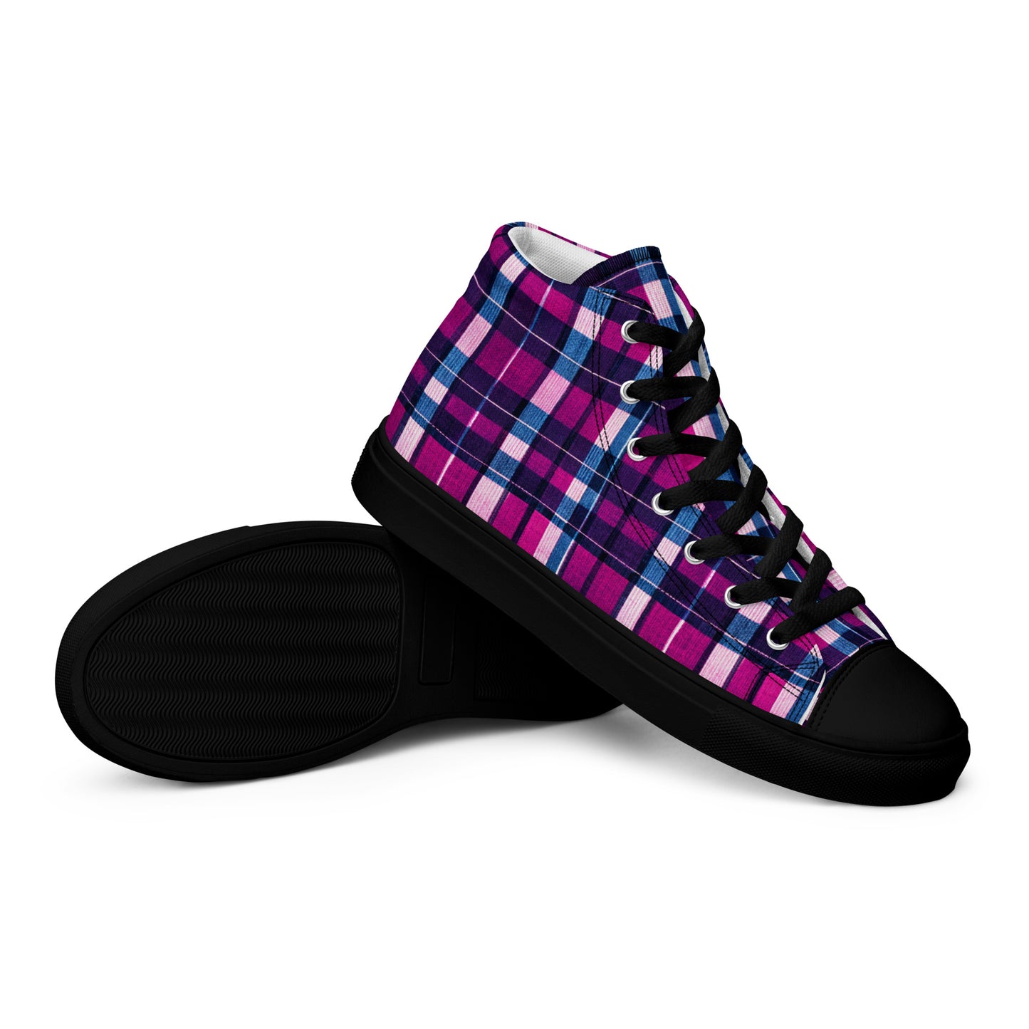 Fuchsia Fusion Check Men’s high top canvas shoes