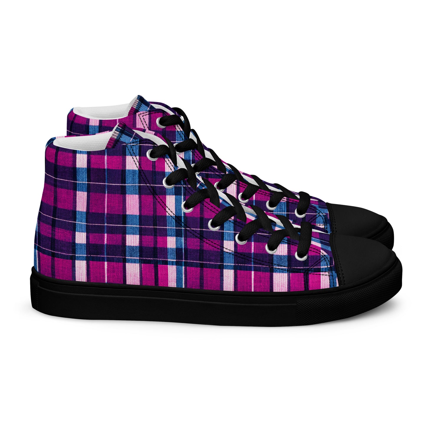 Fuchsia Fusion Check Men’s high top canvas shoes