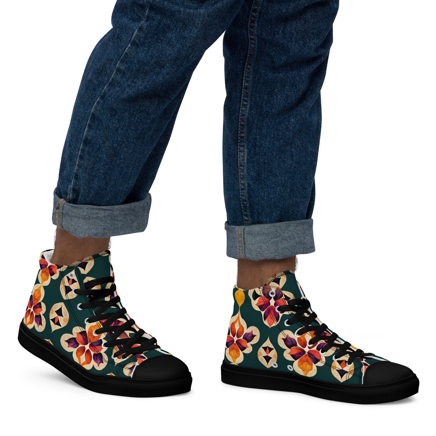 Ifrane’s Rainbow Blossoms Men’s high top canvas shoes