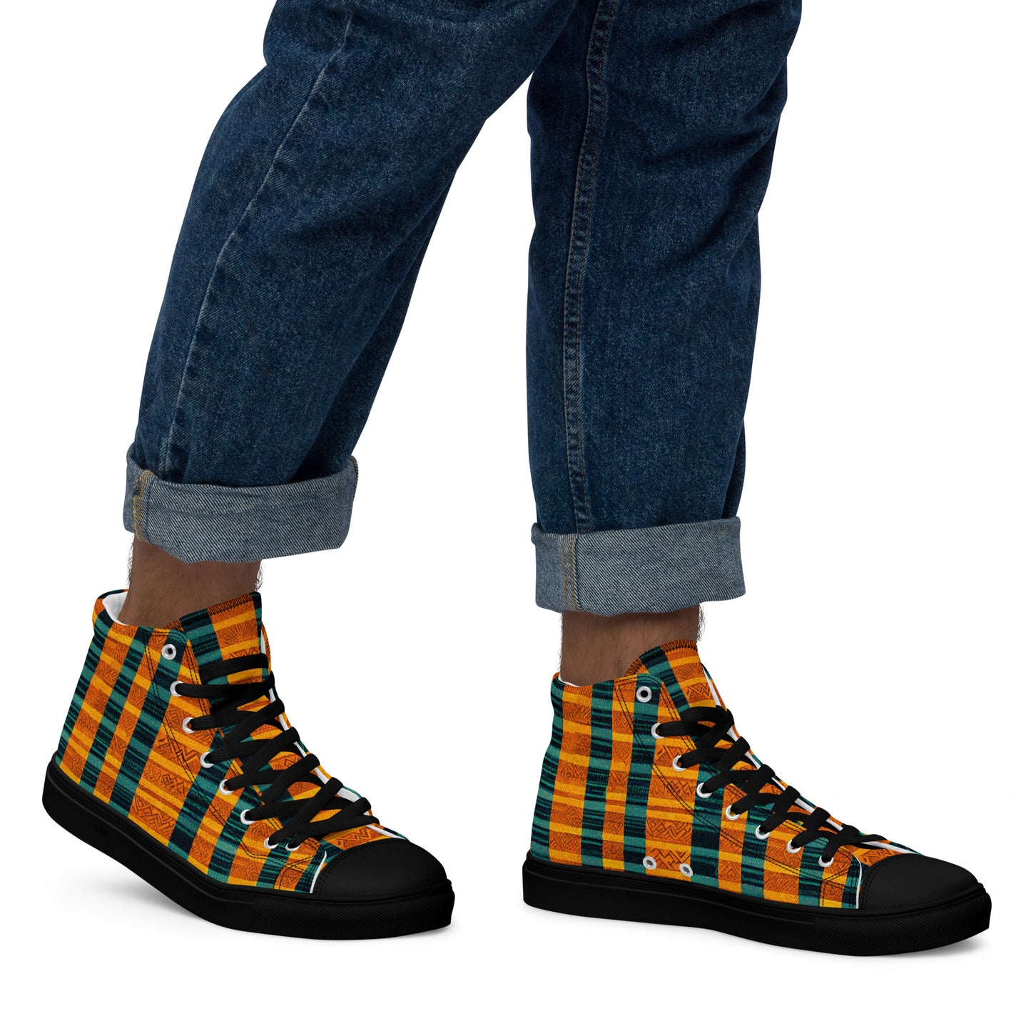 Teal & Tangerine Tapestry Men’s high top canvas shoes