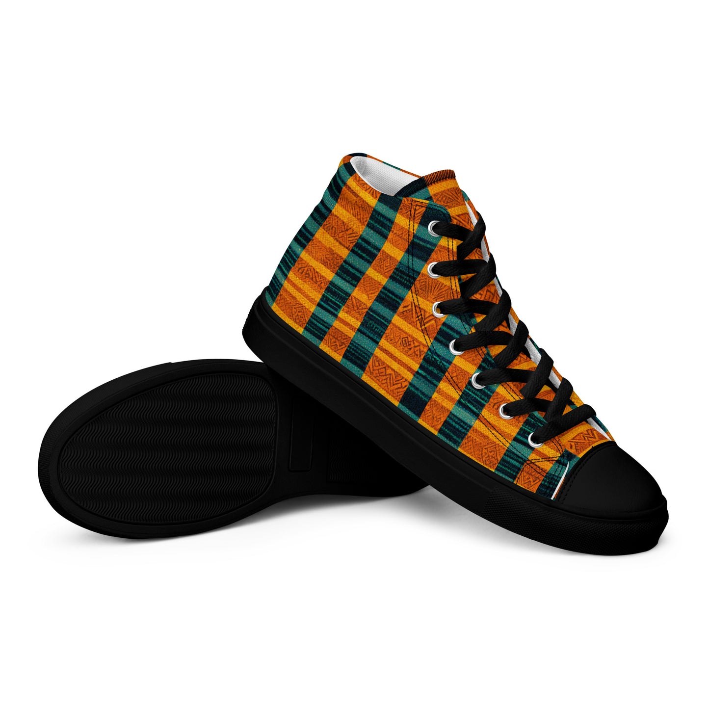 Teal & Tangerine Tapestry Men’s high top canvas shoes