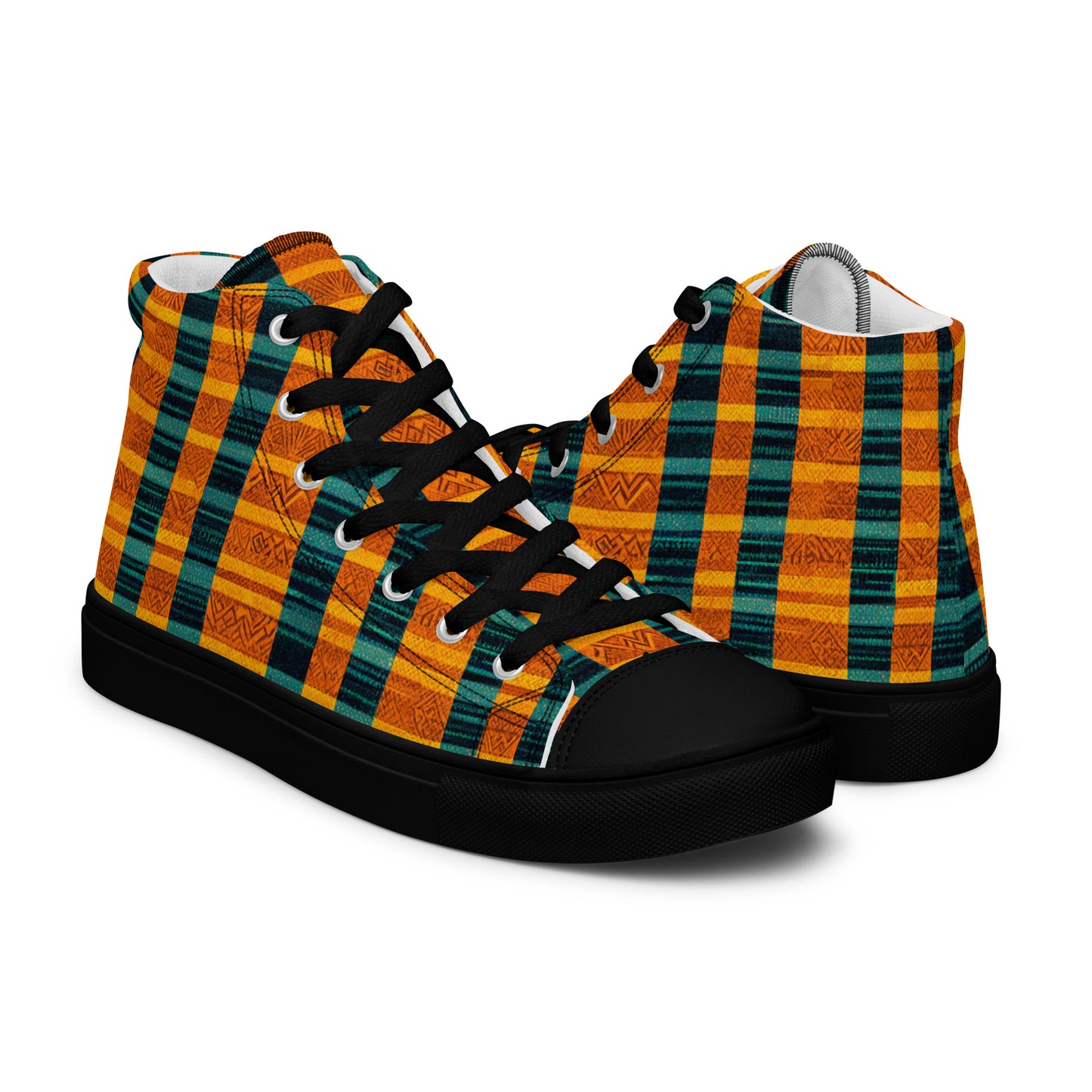 Teal & Tangerine Tapestry Men’s high top canvas shoes