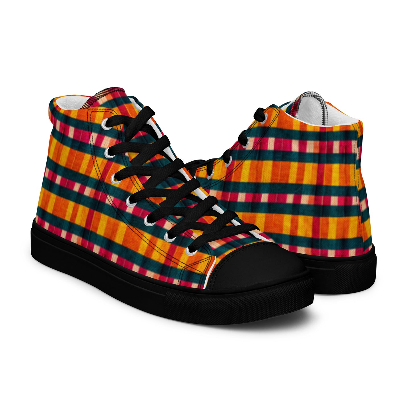 Tropical Fiesta Plaid Men’s high top canvas shoes