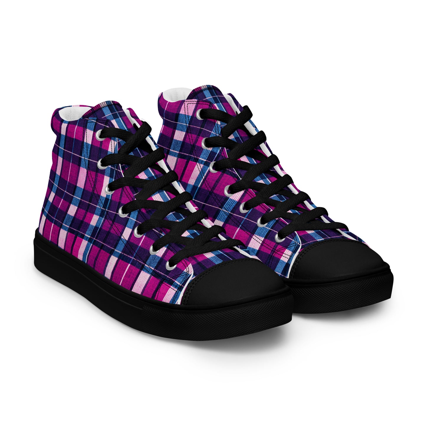 Fuchsia Fusion Check Men’s high top canvas shoes