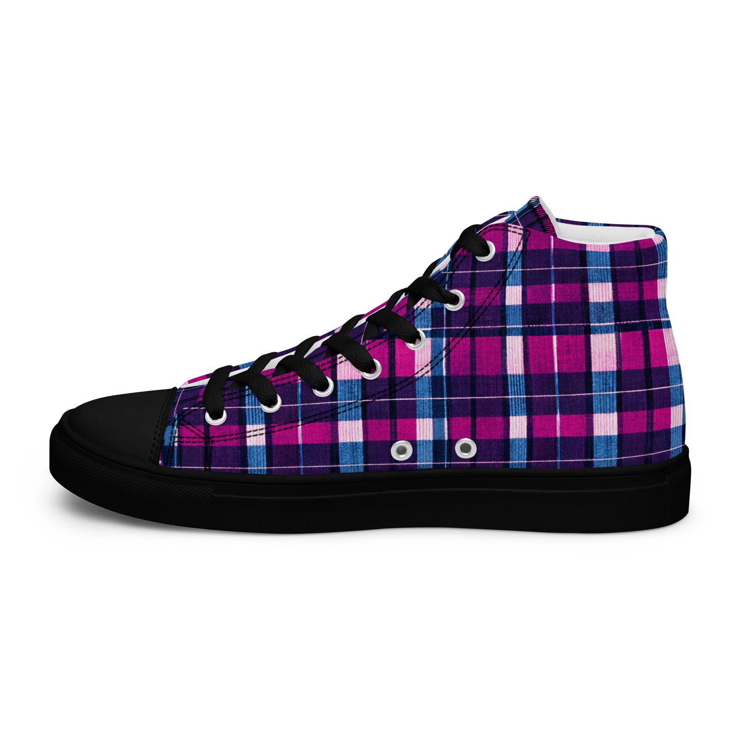 Fuchsia Fusion Check Men’s high top canvas shoes