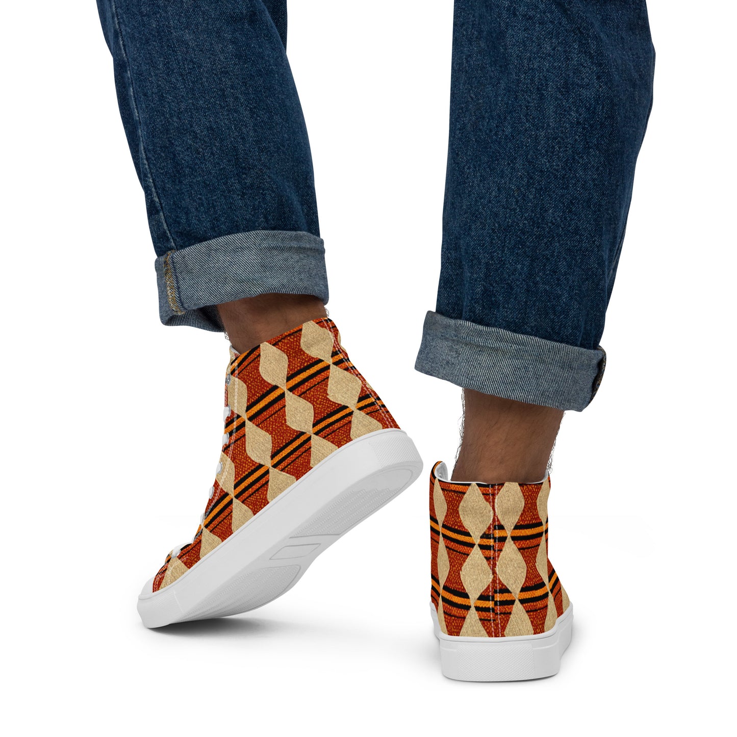 Tribal Tranquility in Neutrals Men’s high top canvas shoes