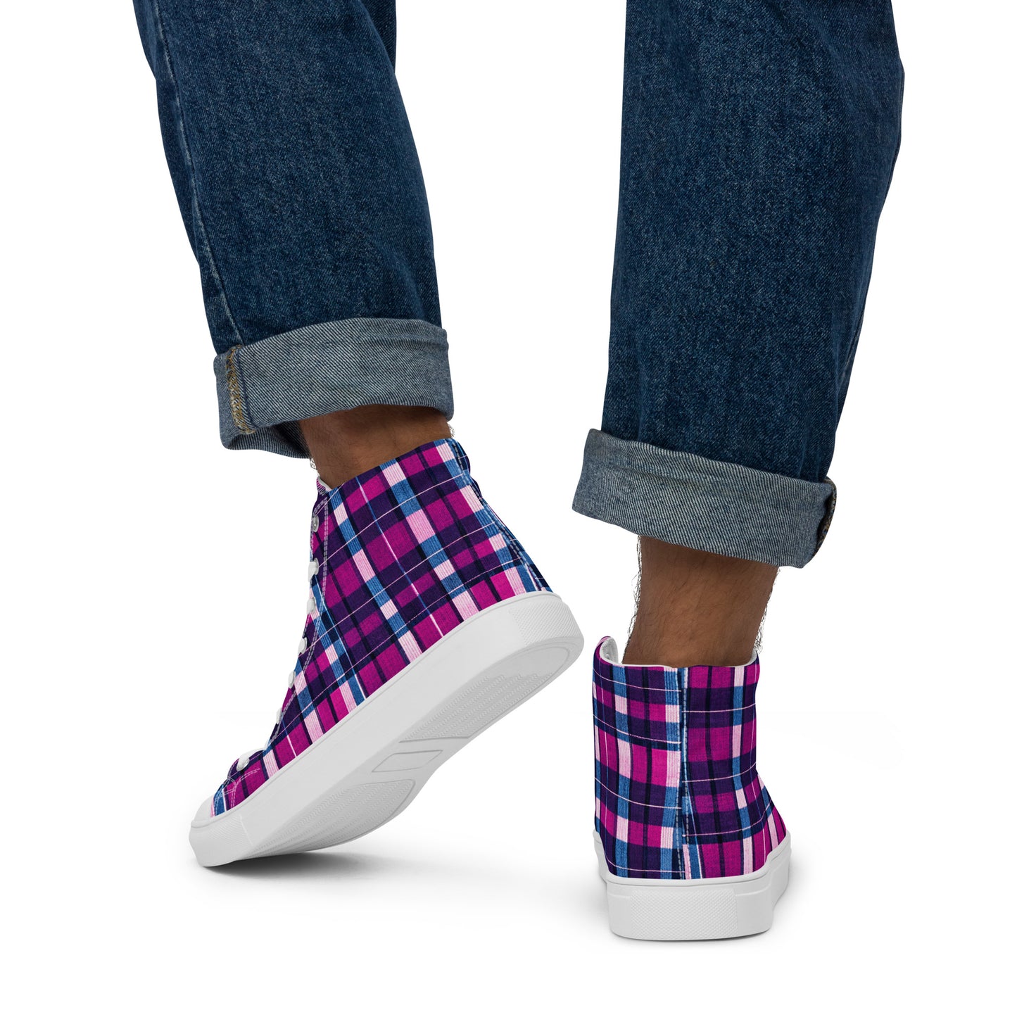 Fuchsia Fusion Check Men’s high top canvas shoes