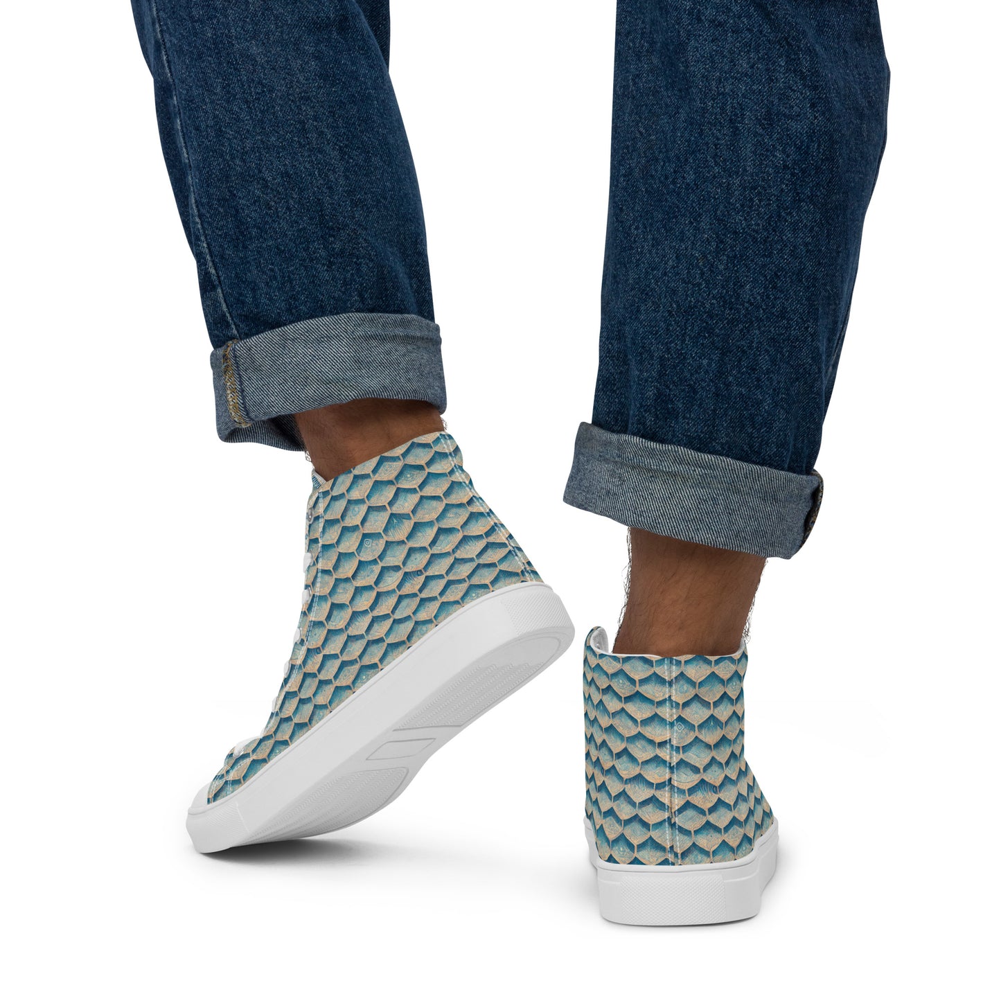 Seafoam Scales Men’s high top canvas shoes