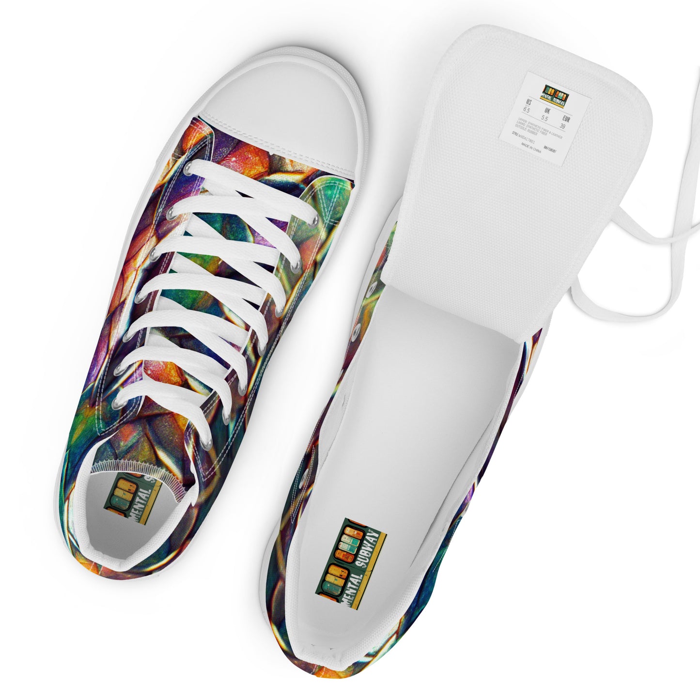 Margonithia, the Glittering Rainbow Sovereign Men’s high top canvas shoes