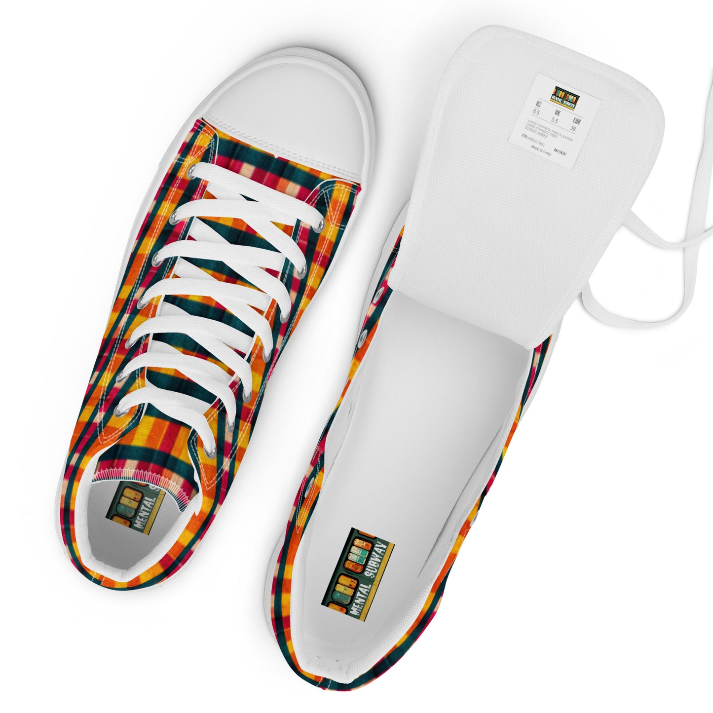 Tropical Fiesta Plaid Men’s high top canvas shoes