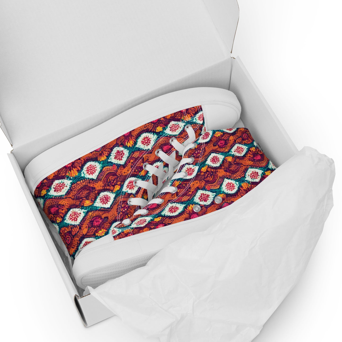 Pink and Orange Facets Men’s high top canvas shoes