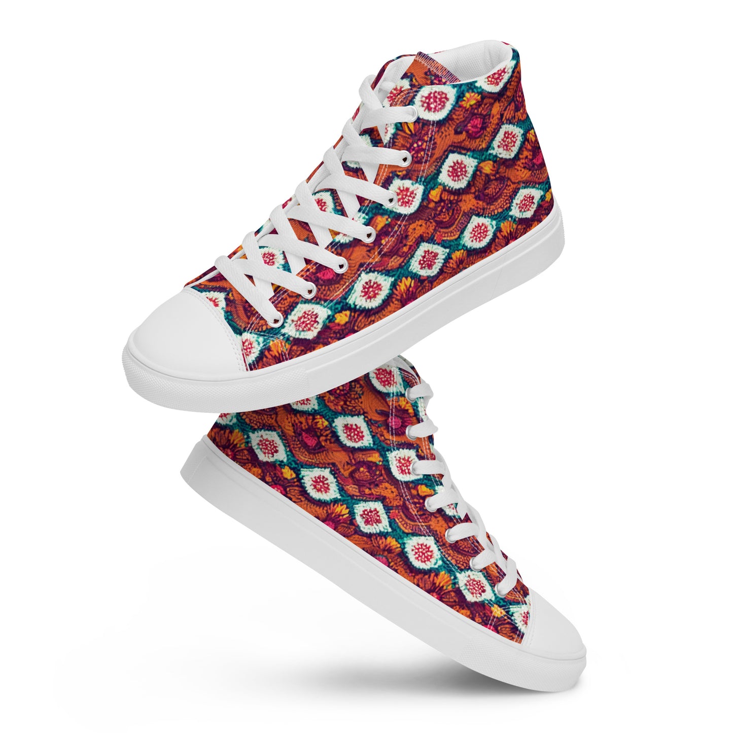 Pink and Orange Facets Men’s high top canvas shoes