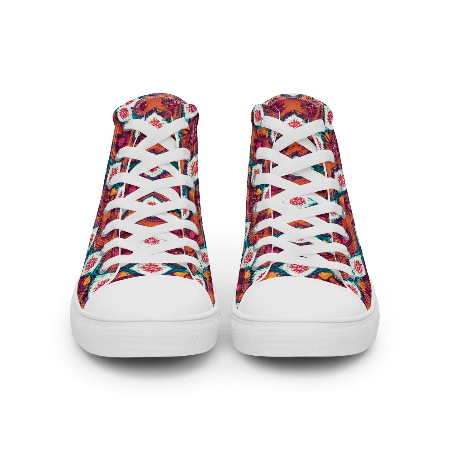 Pink and Orange Facets Men’s high top canvas shoes