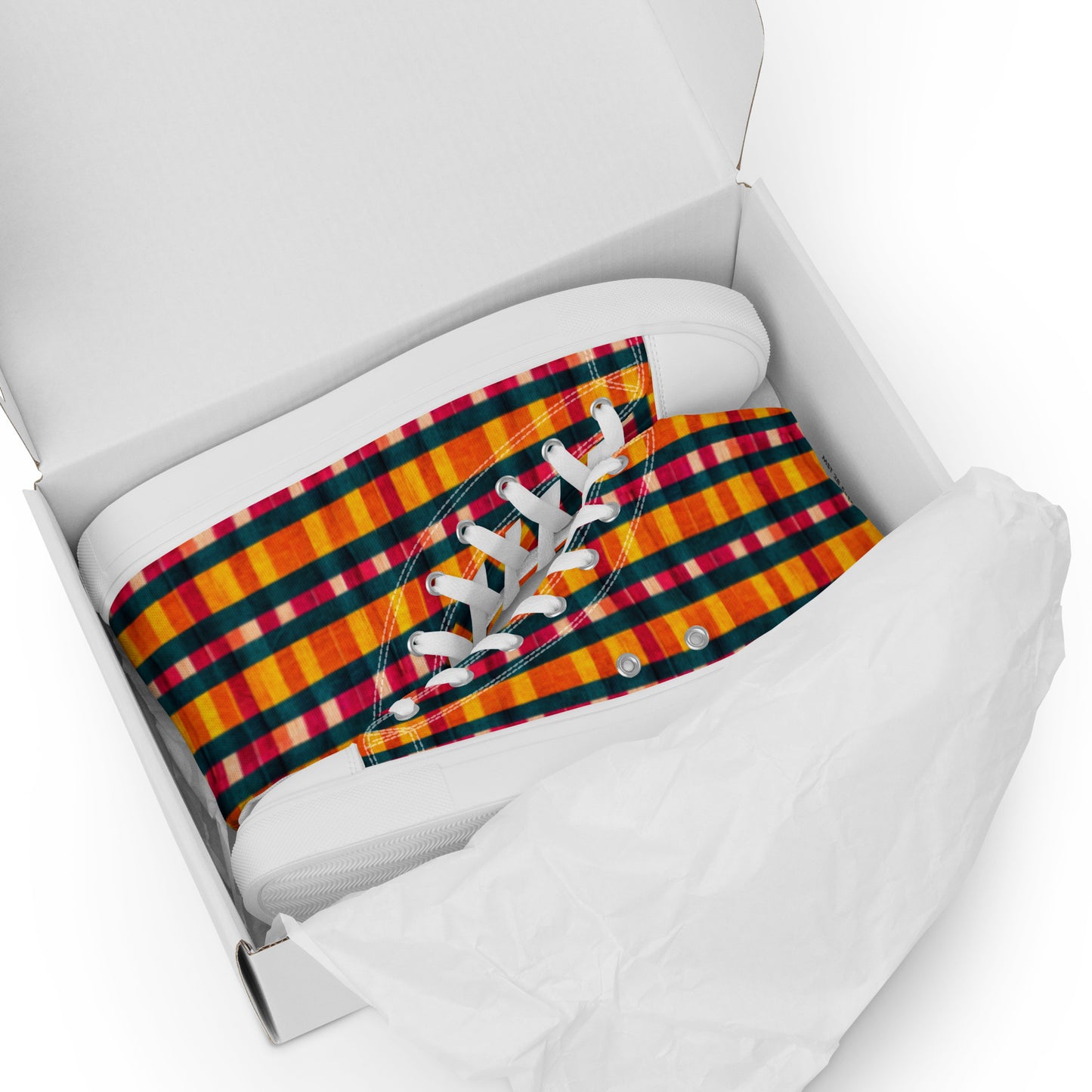 Tropical Fiesta Plaid Men’s high top canvas shoes