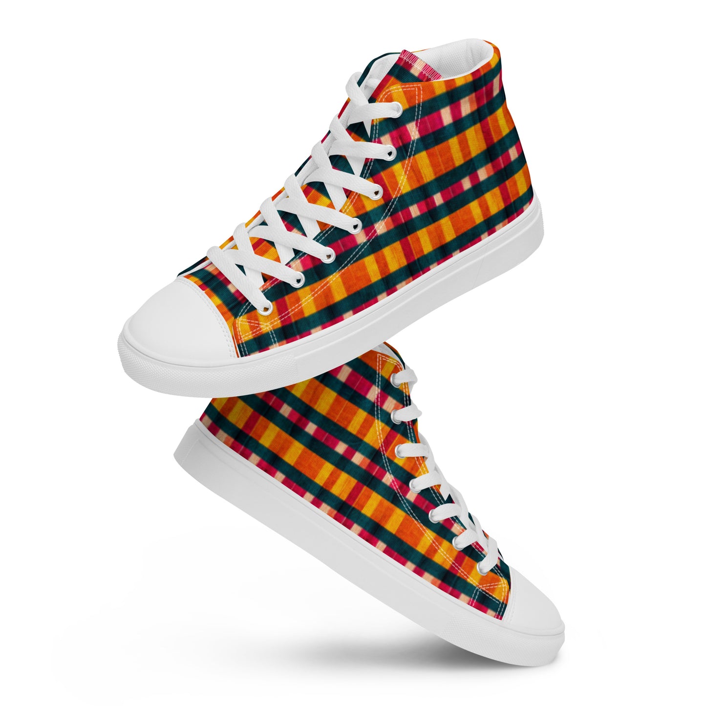 Tropical Fiesta Plaid Men’s high top canvas shoes