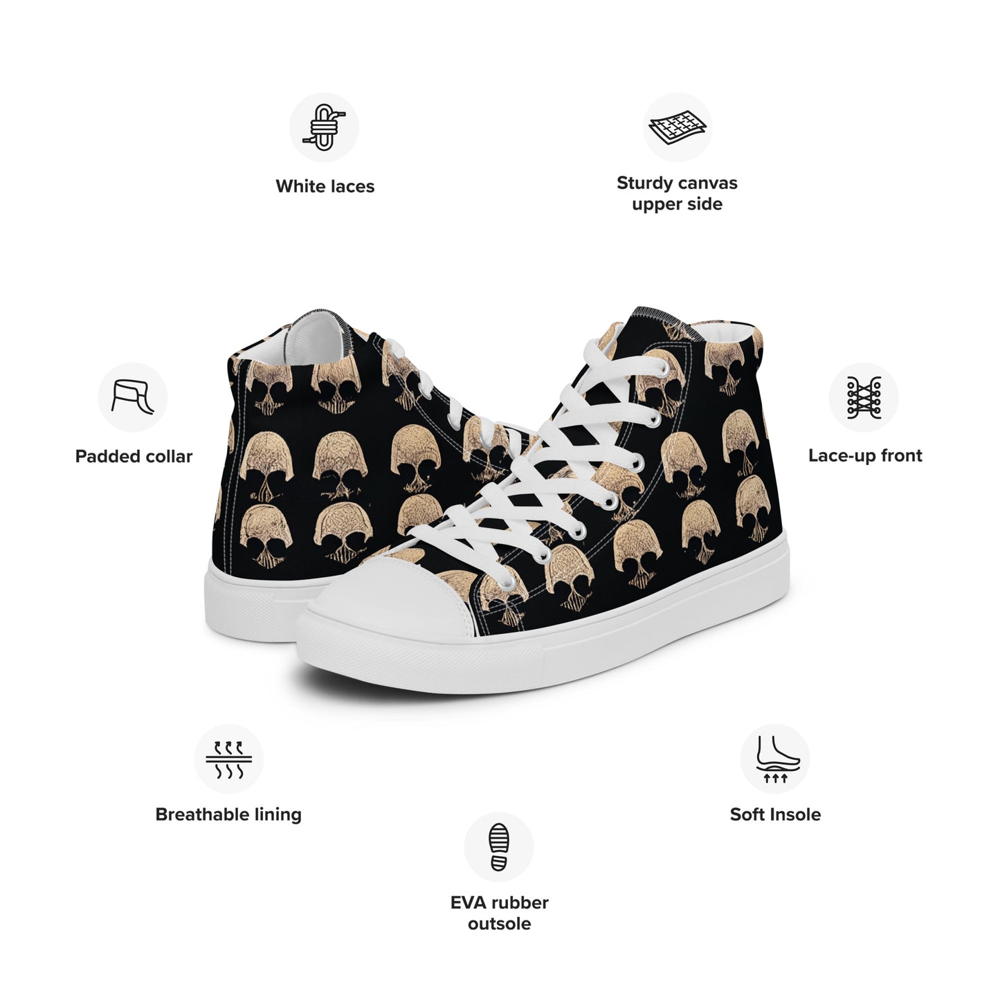 Skulls Grid Men’s high top canvas shoes