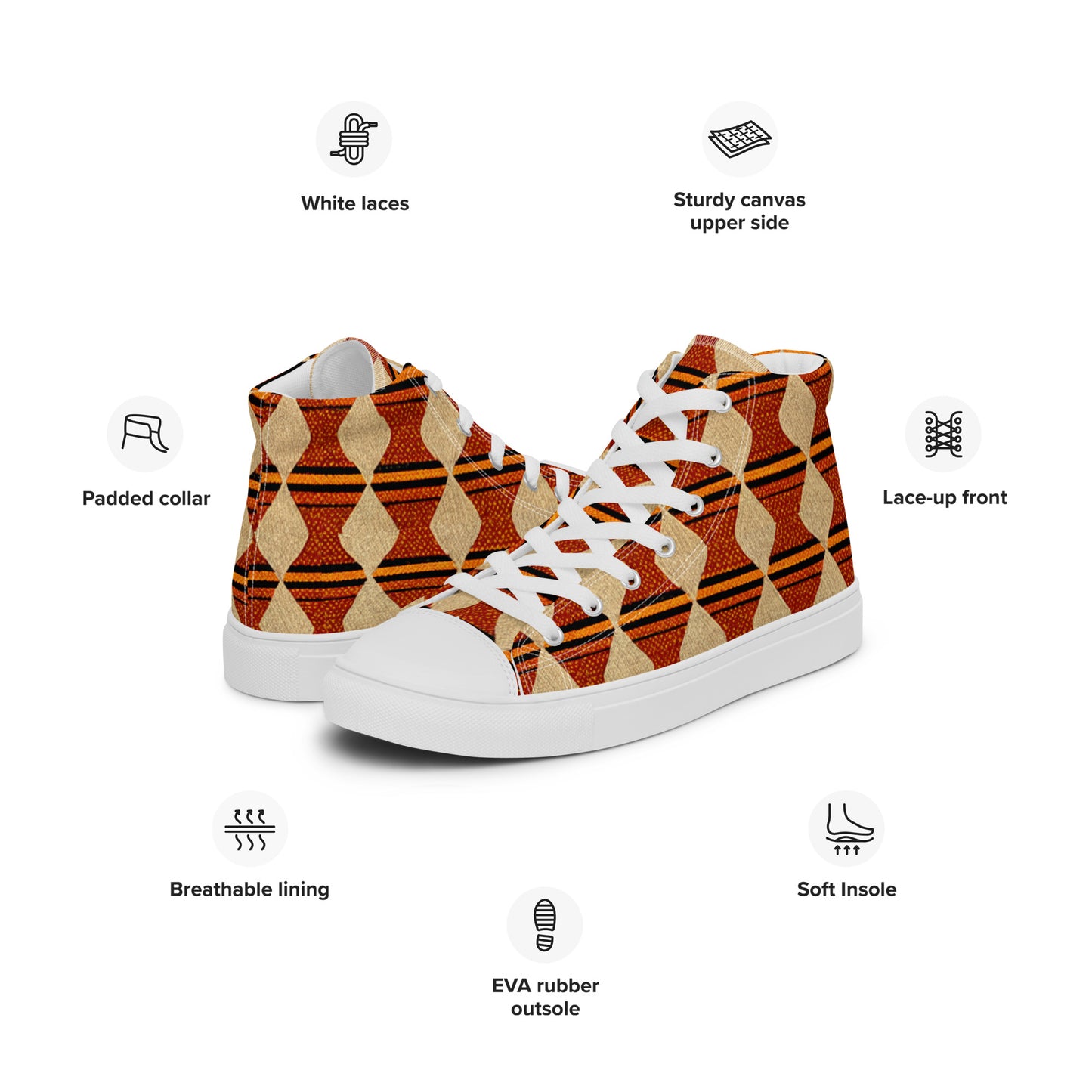 Tribal Tranquility in Neutrals Men’s high top canvas shoes