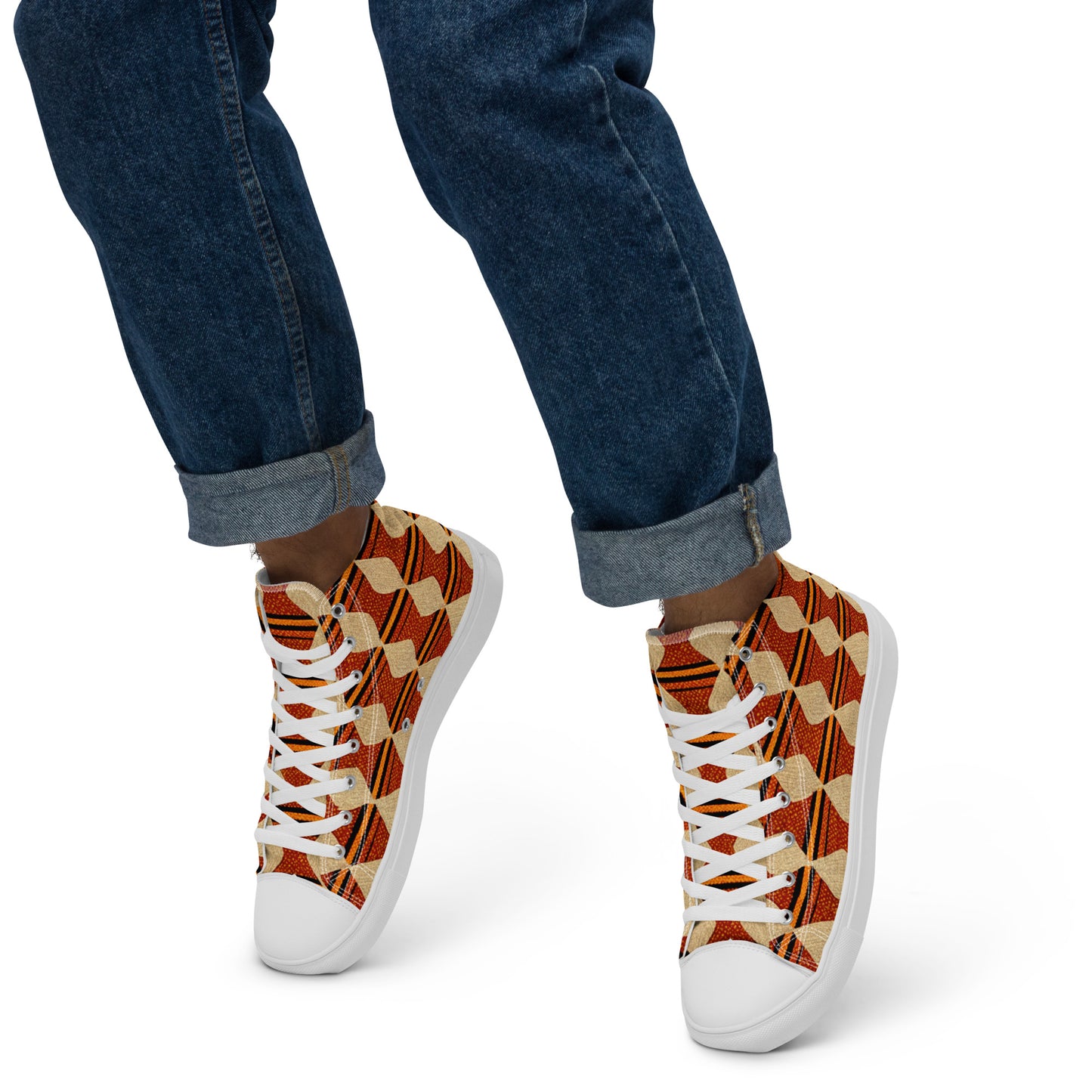 Tribal Tranquility in Neutrals Men’s high top canvas shoes