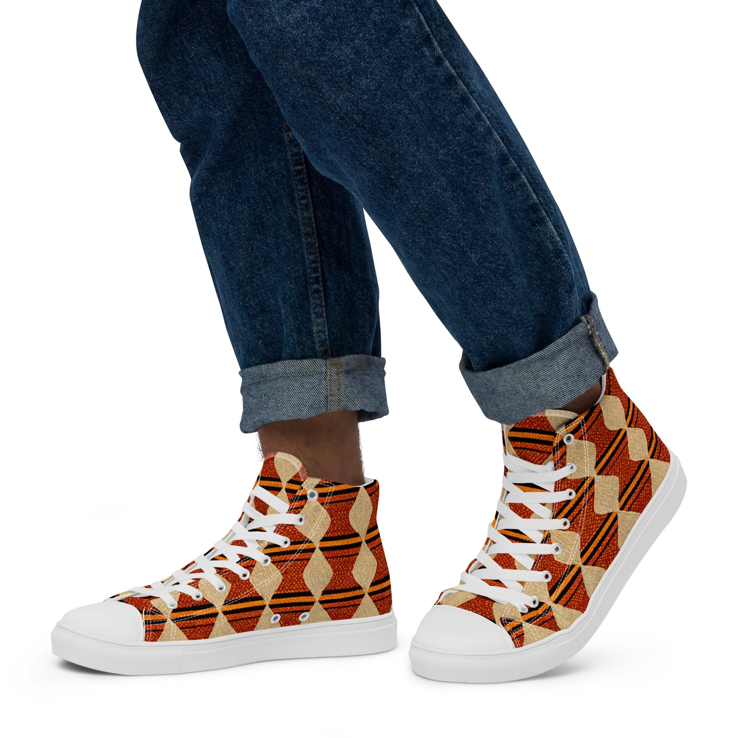 Tribal Tranquility in Neutrals Men’s high top canvas shoes