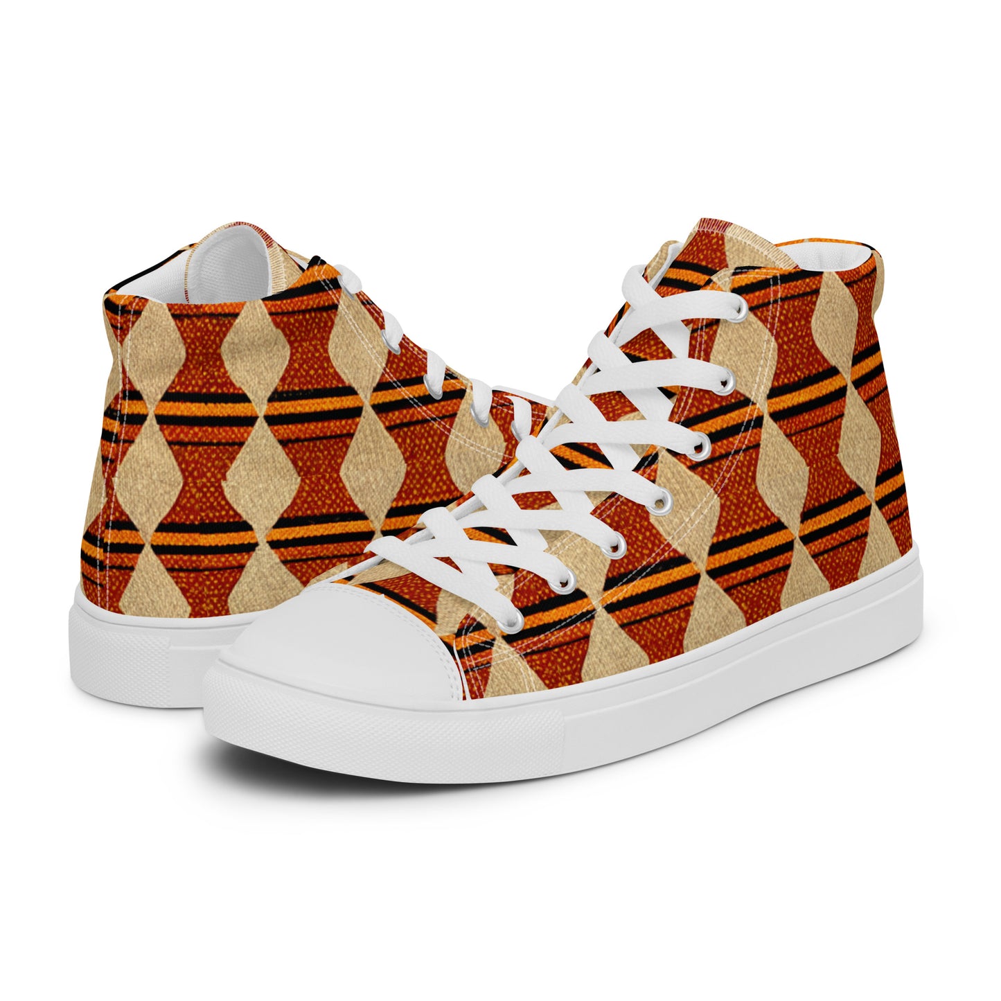 Tribal Tranquility in Neutrals Men’s high top canvas shoes