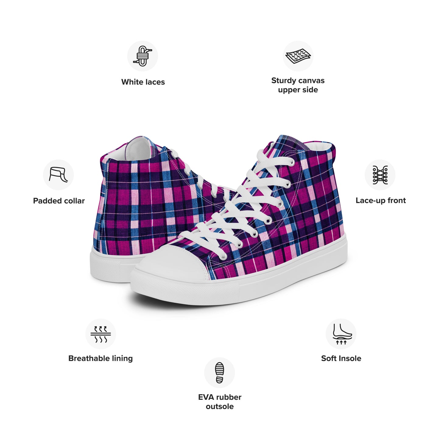 Fuchsia Fusion Check Men’s high top canvas shoes