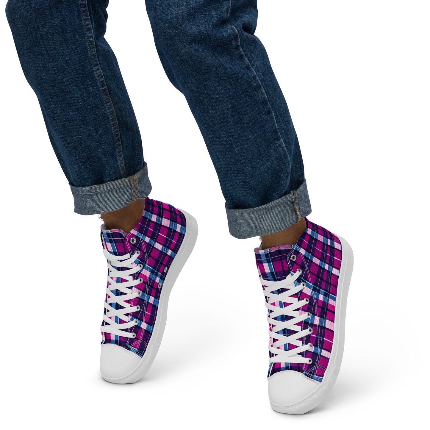 Fuchsia Fusion Check Men’s high top canvas shoes