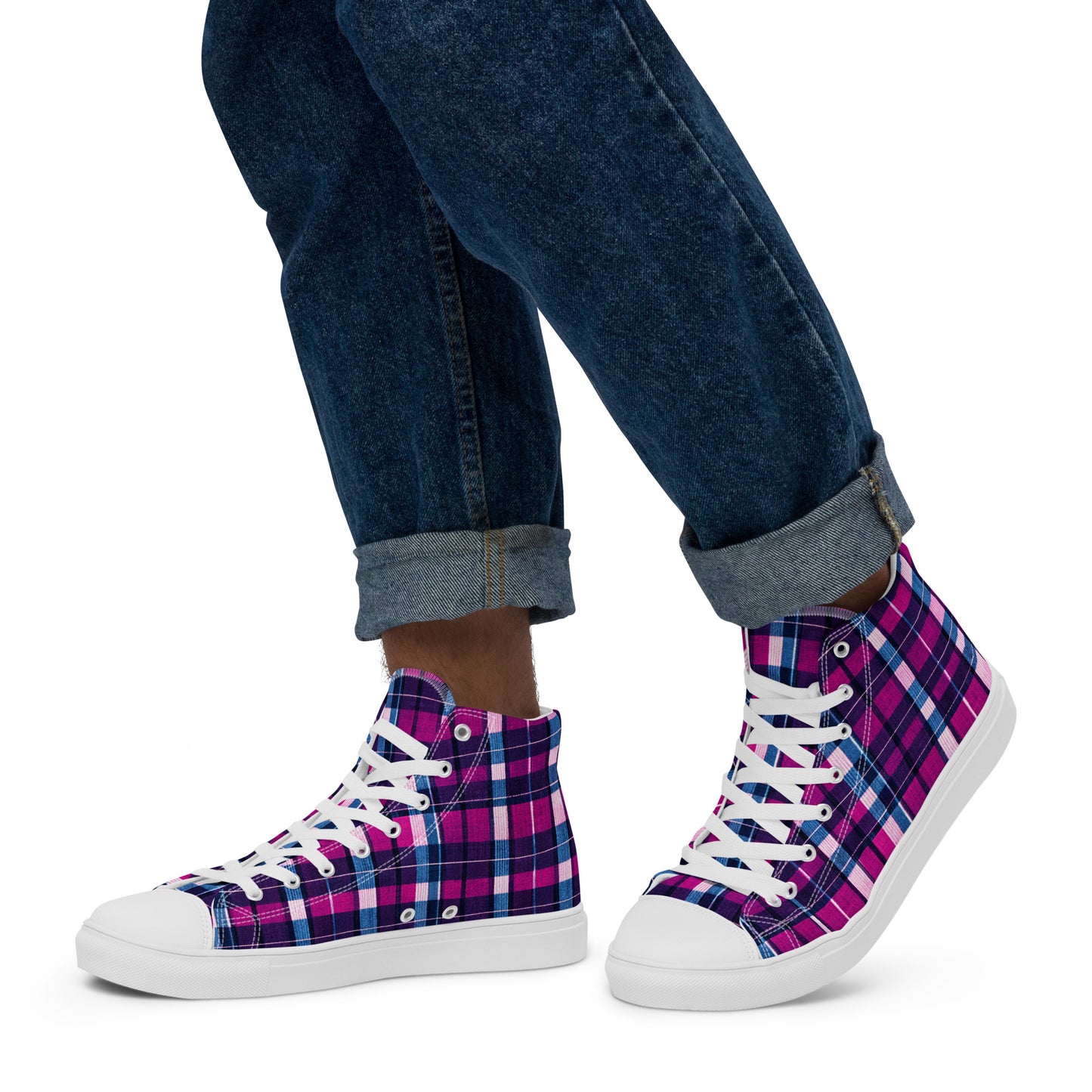 Fuchsia Fusion Check Men’s high top canvas shoes