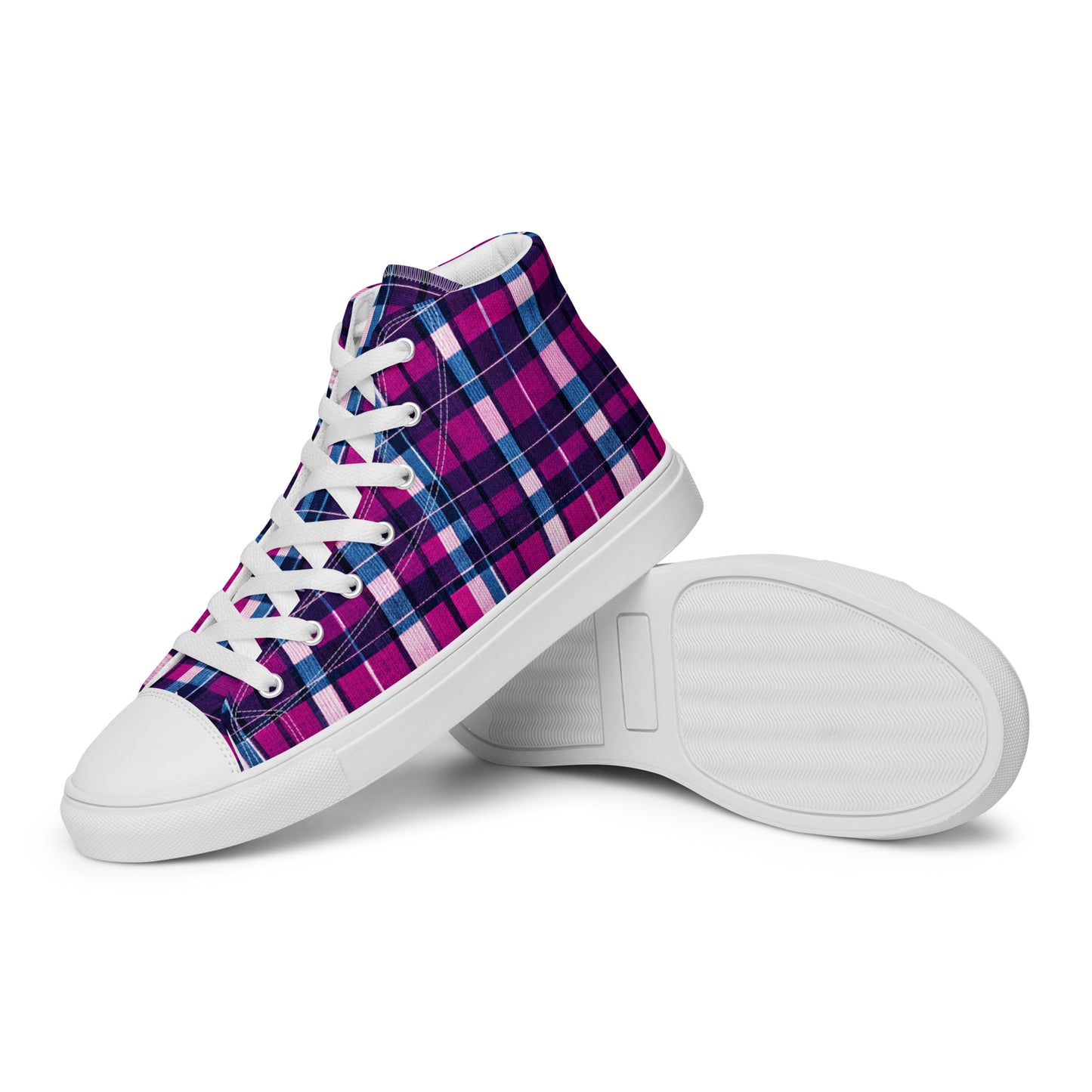 Fuchsia Fusion Check Men’s high top canvas shoes