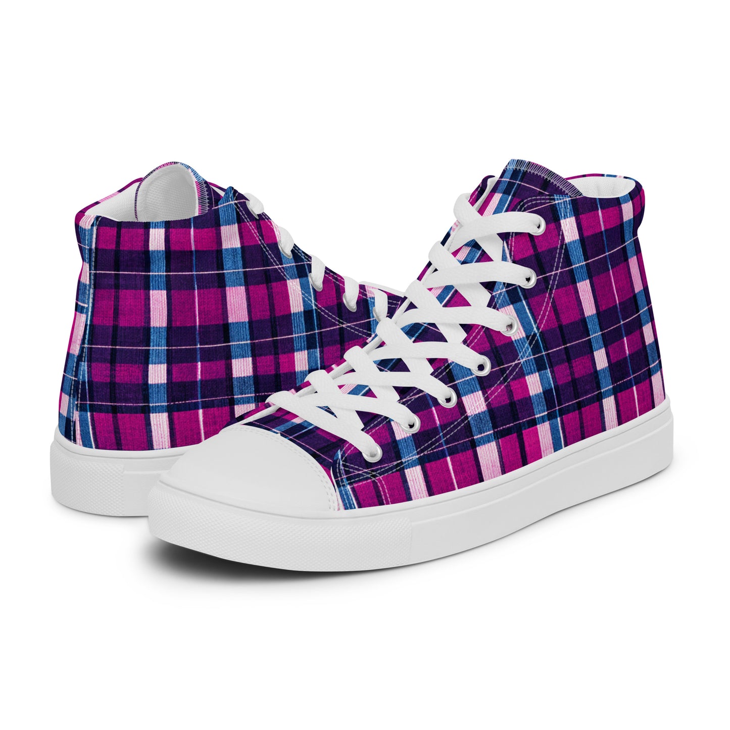 Fuchsia Fusion Check Men’s high top canvas shoes