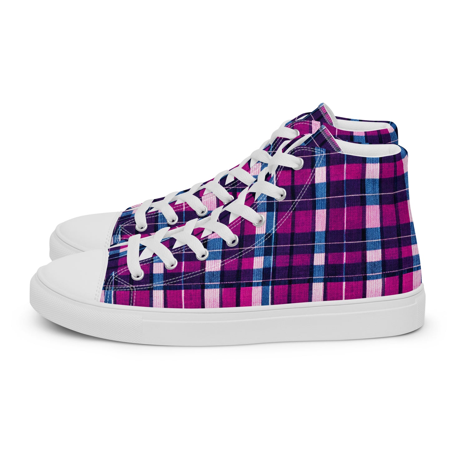 Fuchsia Fusion Check Men’s high top canvas shoes