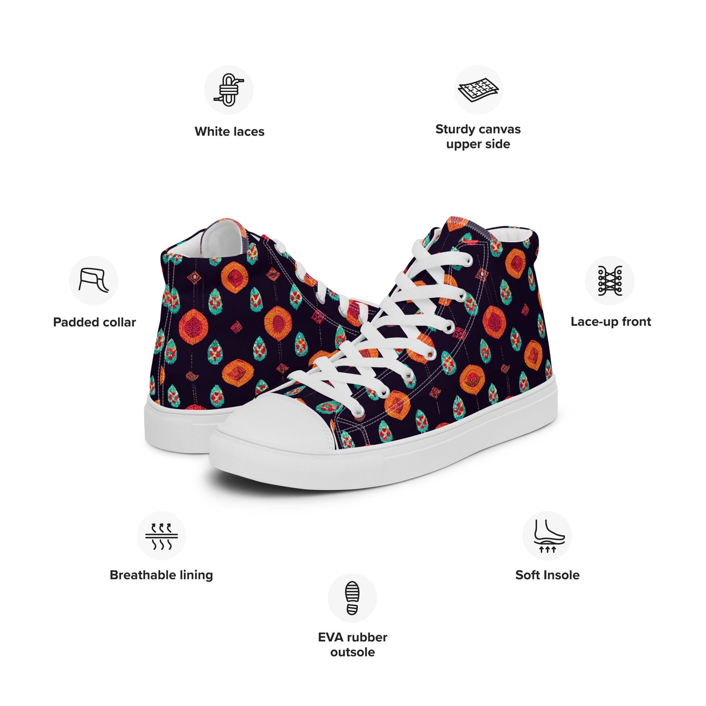 Free Spirited Flora Men’s high top canvas shoes